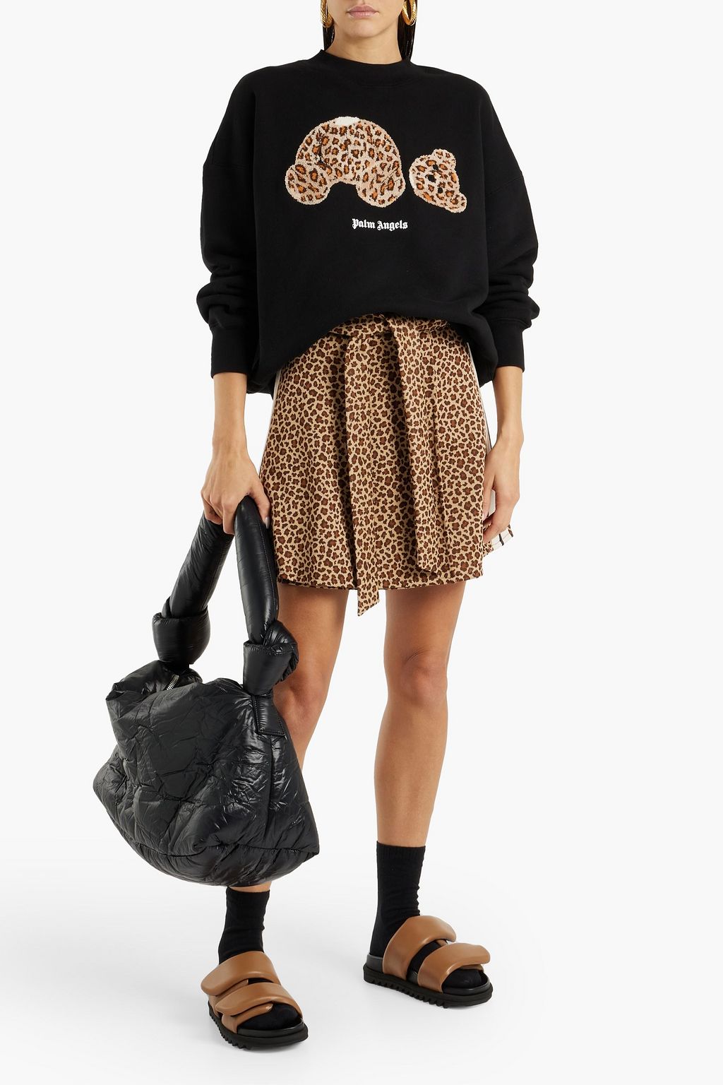 PALM ANGELS Wrap-effect leopard jacquard-knit mini skirt