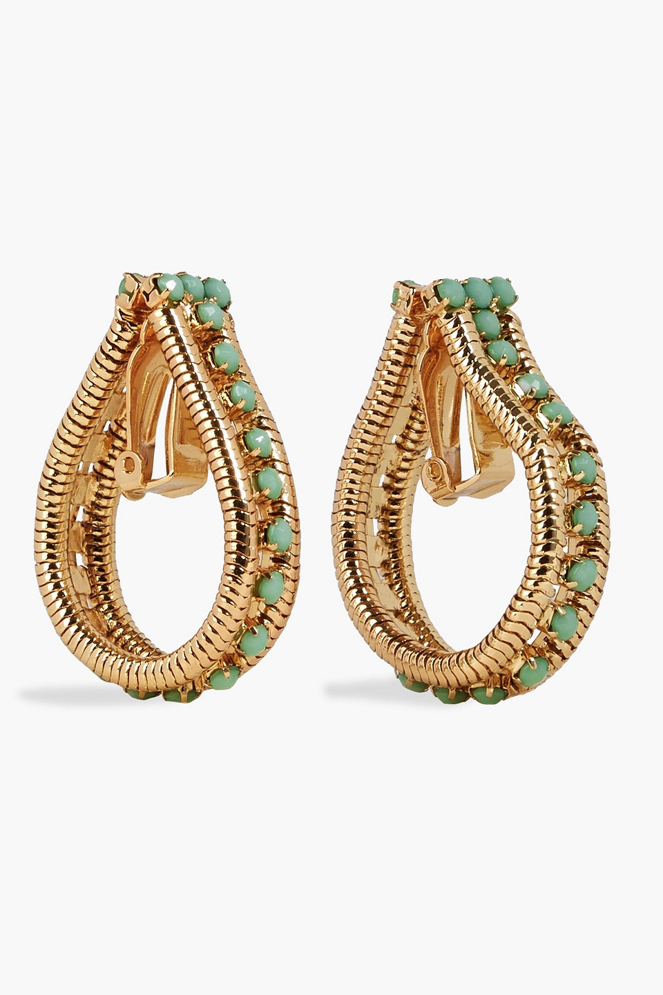 Kenneth Jay Lane Gold-tone Stone Clip Earrings In Mint