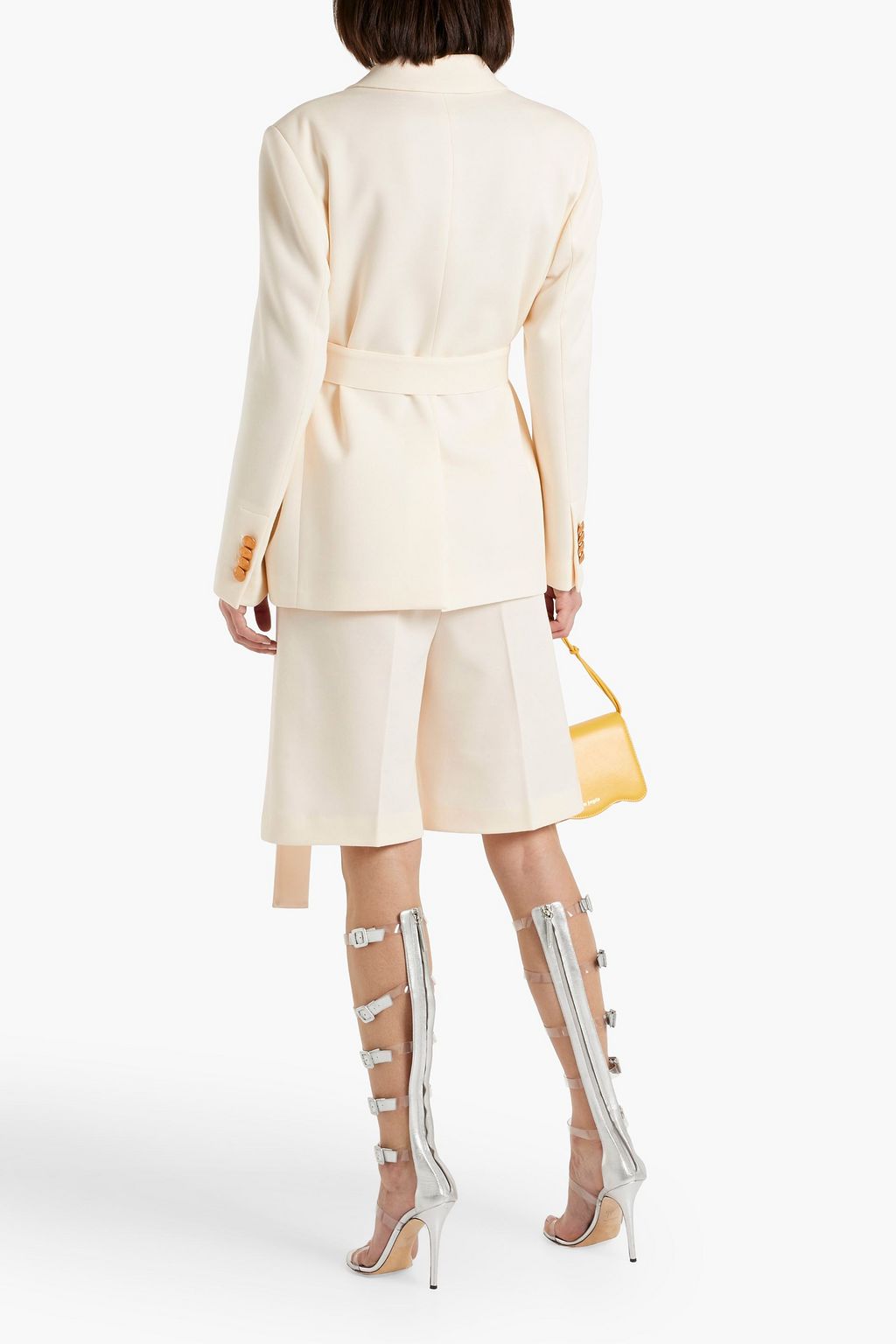 PALM ANGELS Double-breasted belted cotton-blend cady blazer