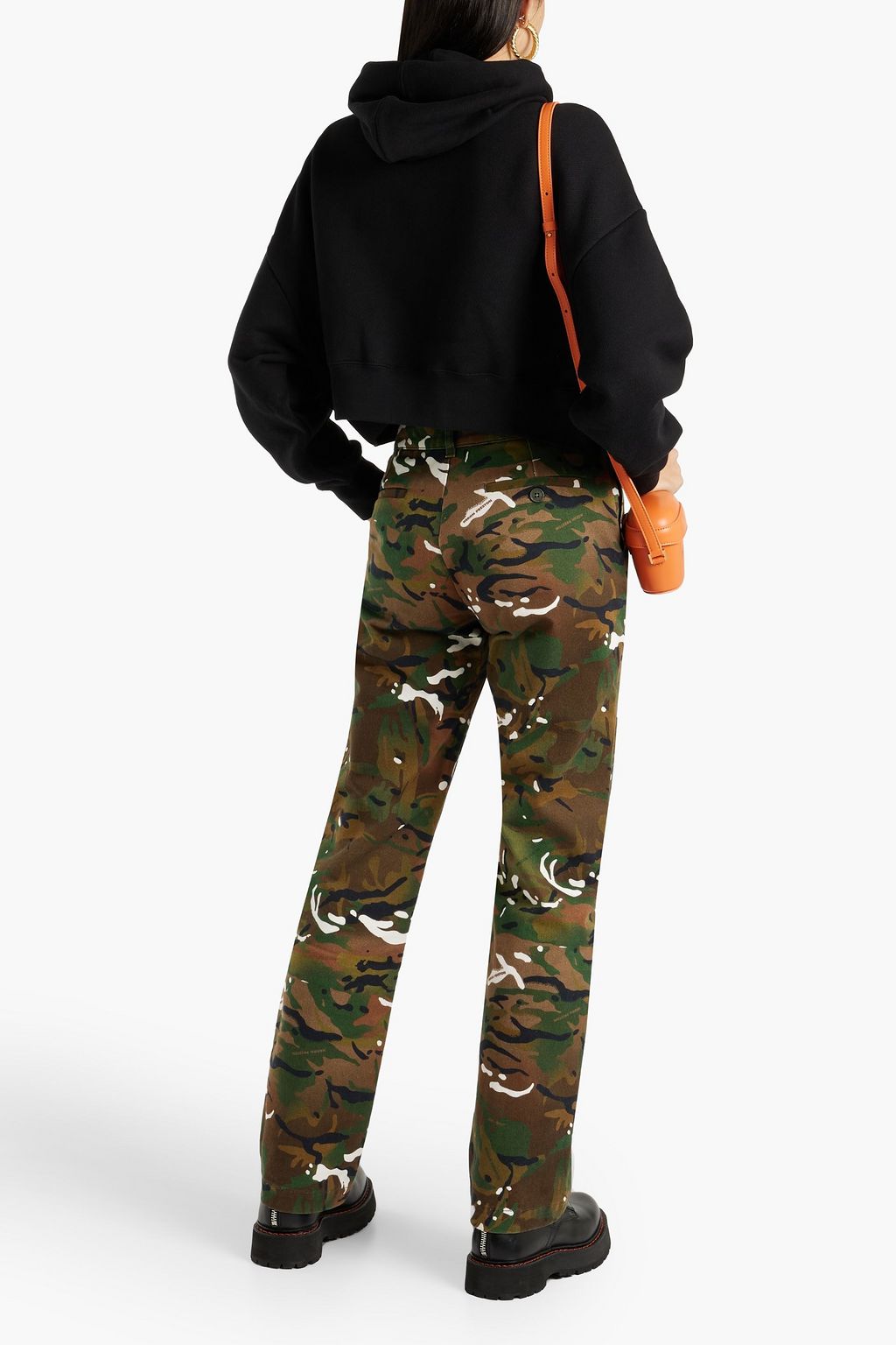 PALM ANGELS Cropped embroidered French cotton-blend terry hoodie