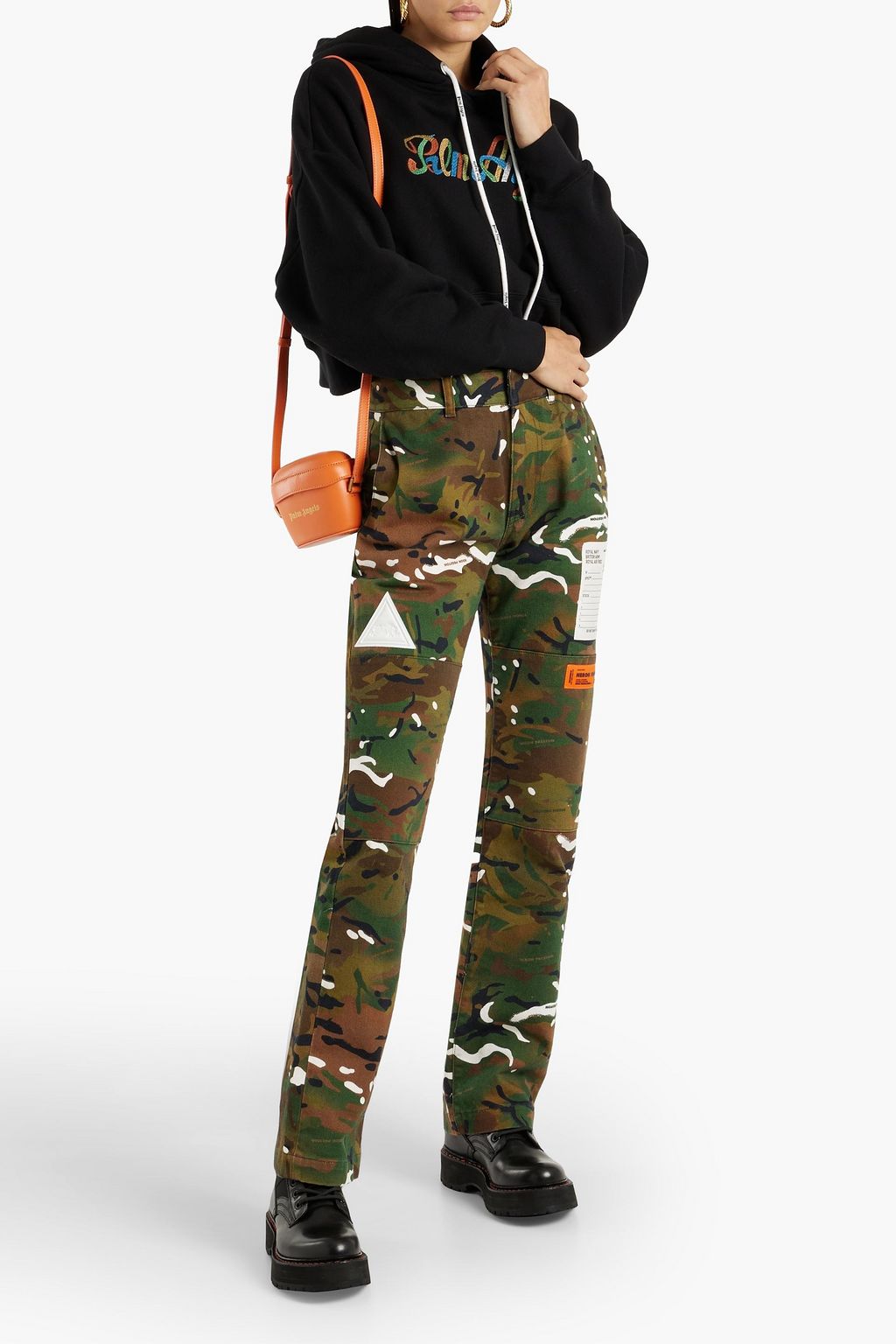 PALM ANGELS Cropped embroidered French cotton-blend terry hoodie