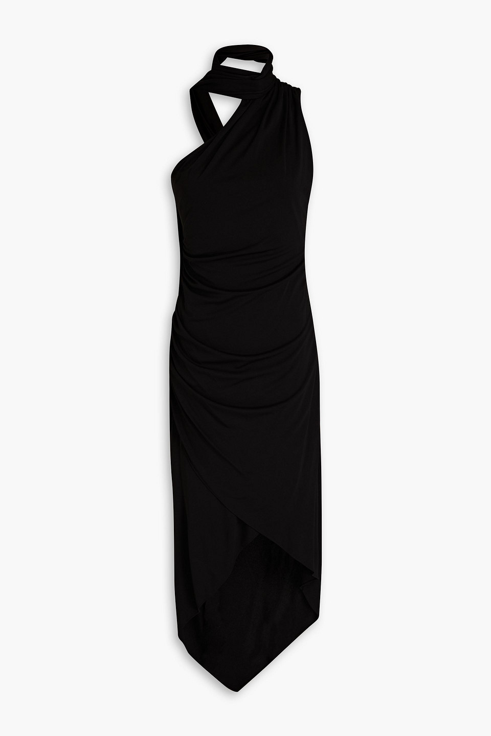 Halston Pia One-shoulder Ruched Jersey Dress In Black