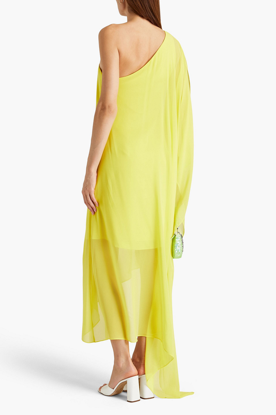 HALSTON ONE-SHOULDER ASYMMETRIC DRAPED GEORGETTE MIDI DRESS 3074457345634455147