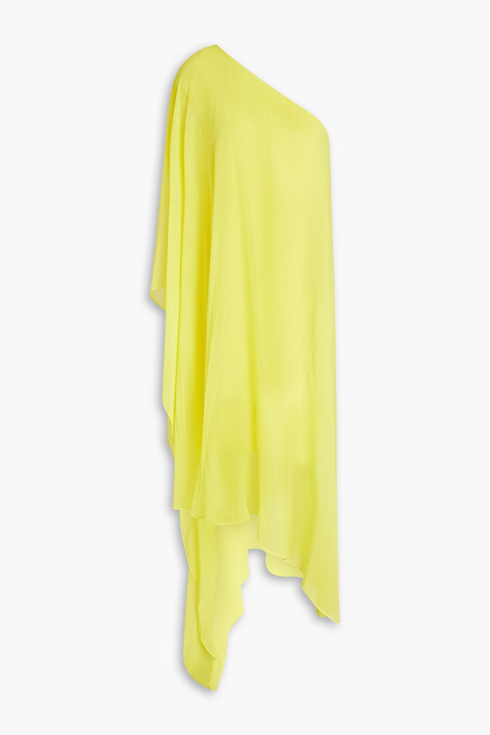 Halston One-shoulder Asymmetric Draped Georgette Dress In Yellow