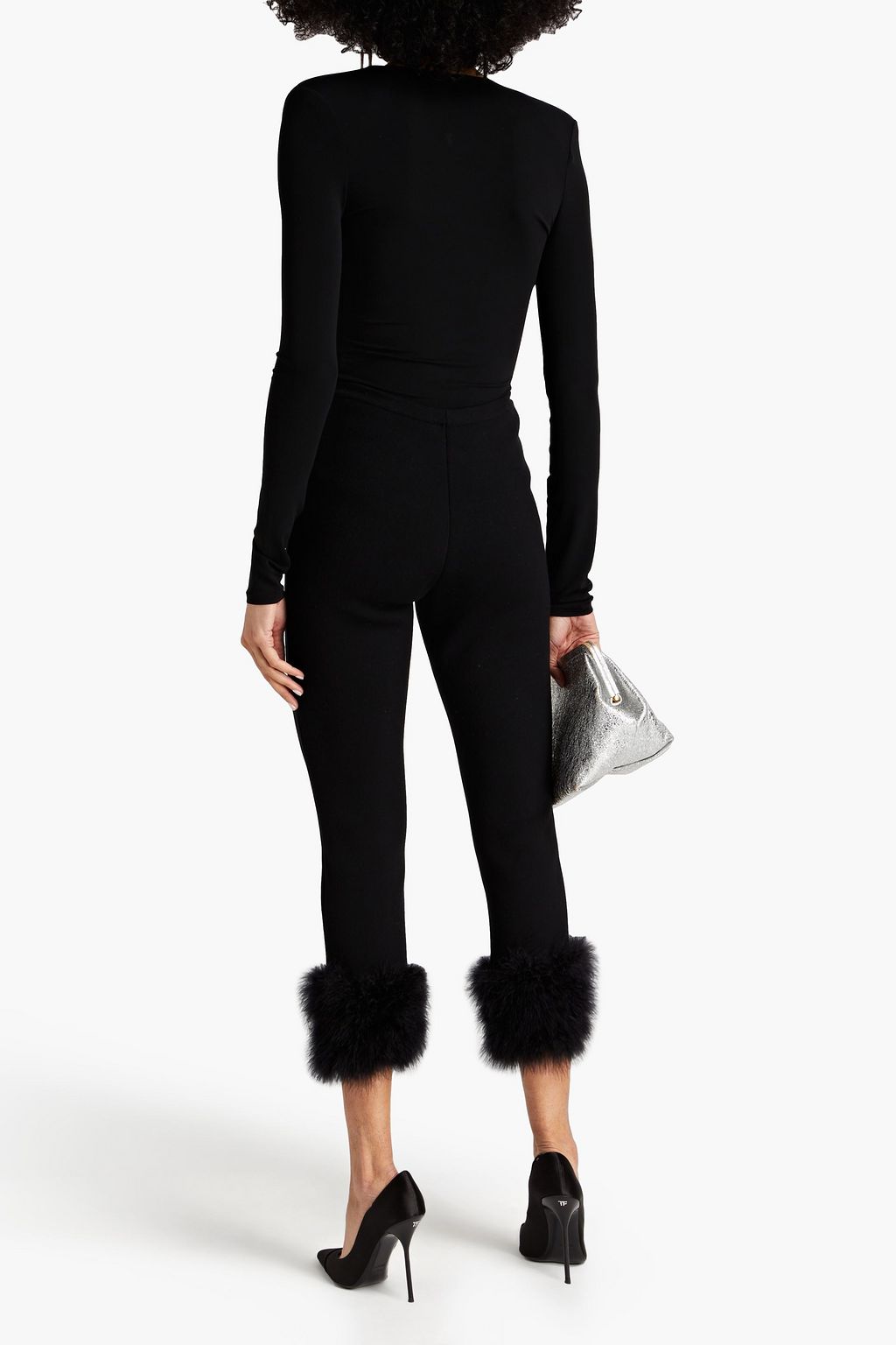 MAGDA BUTRYM Cropped feather-embellished stretch-knit leggings