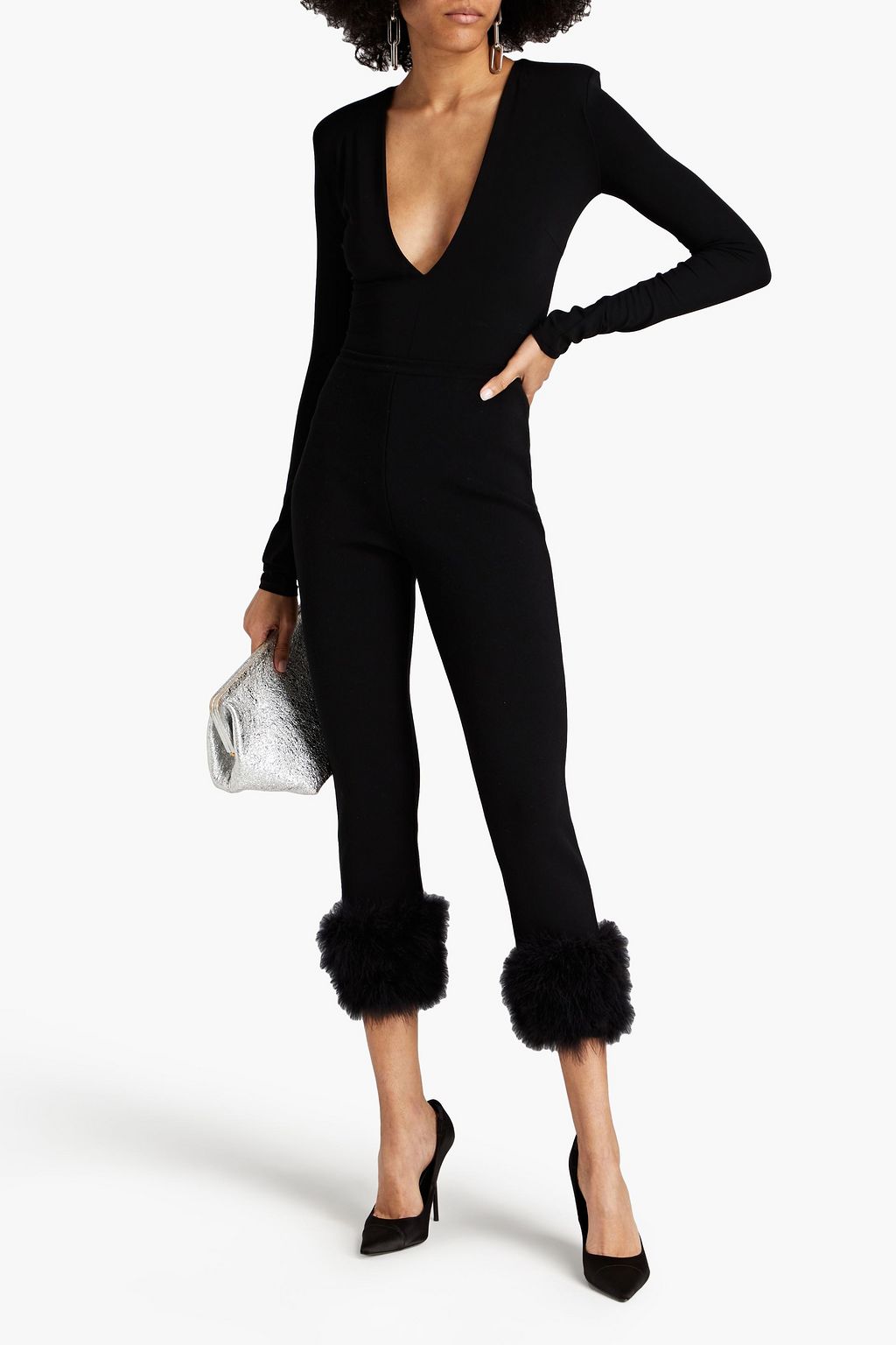 MAGDA BUTRYM Cropped feather-embellished stretch-knit leggings