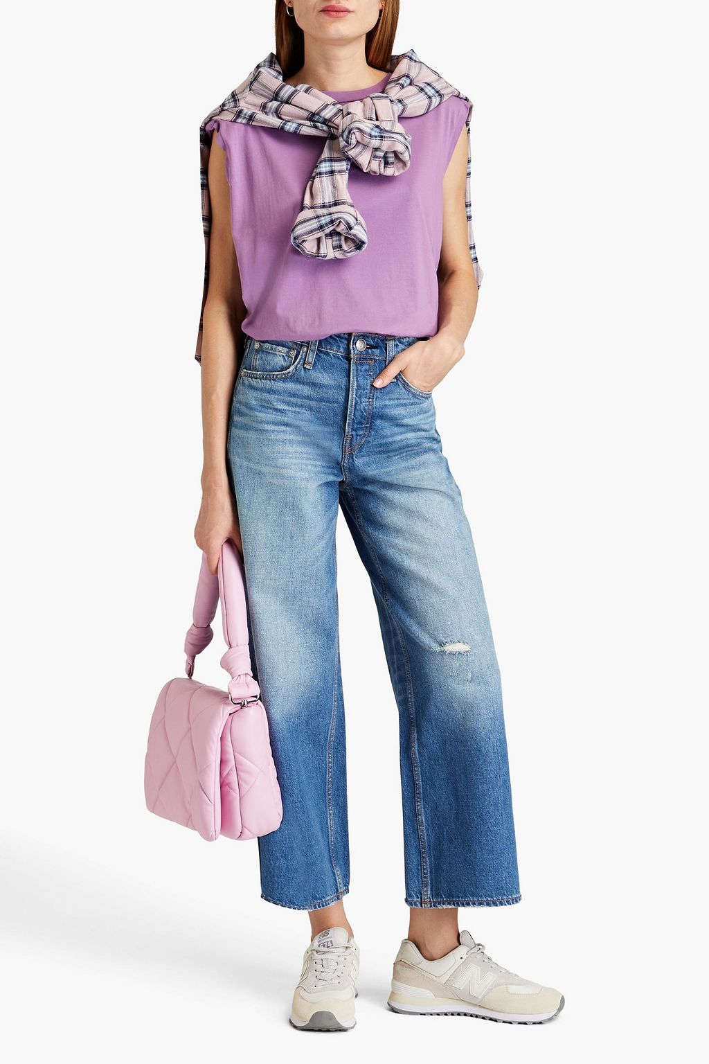 RAG & BONE بنطلون جينز قصير ’مايا’ بقصّة أرجل واسعة وخصر مرتفع بتصميم ممزق