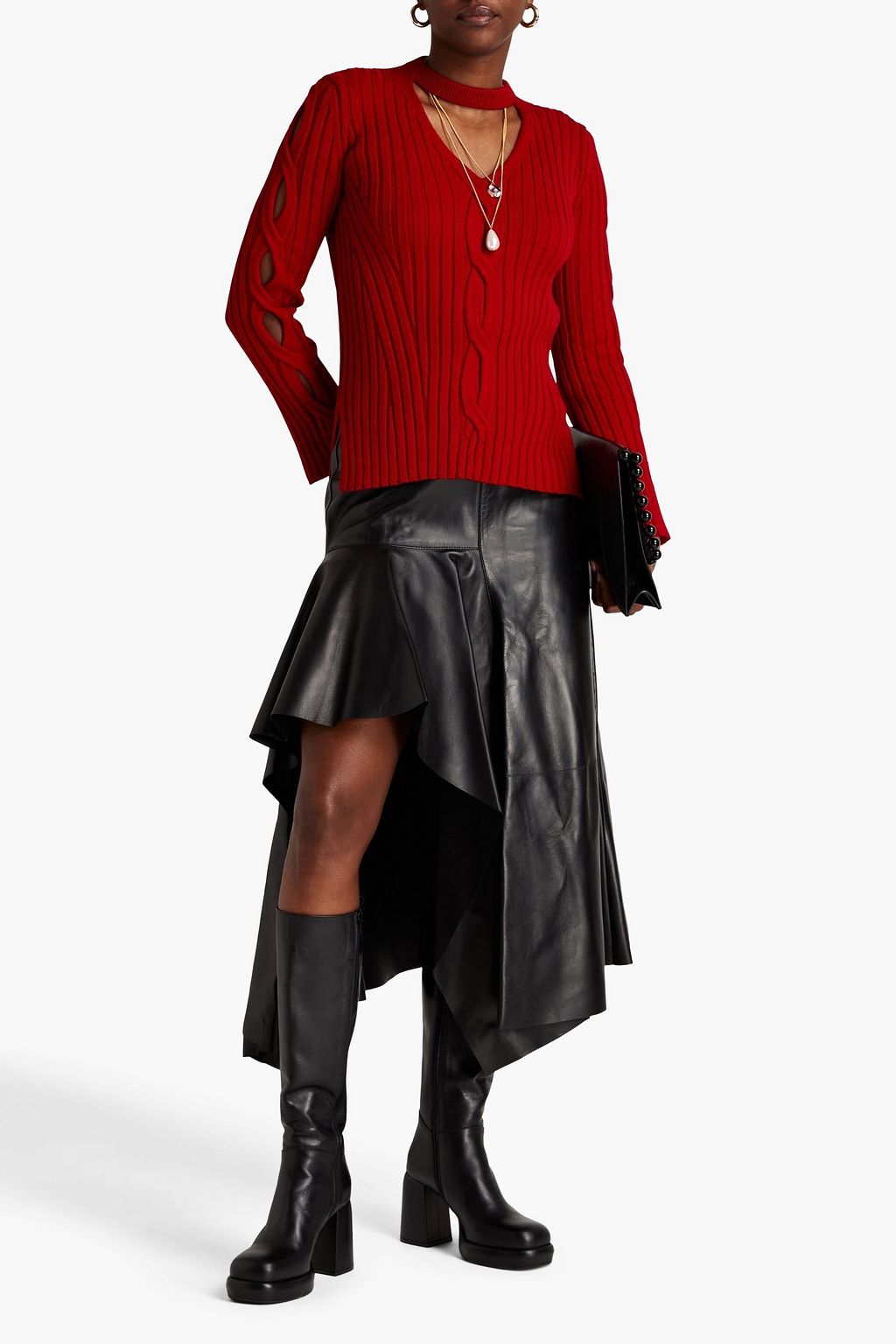 MCQUEEN Cutout ribbed cable-knit wool-blend sweater