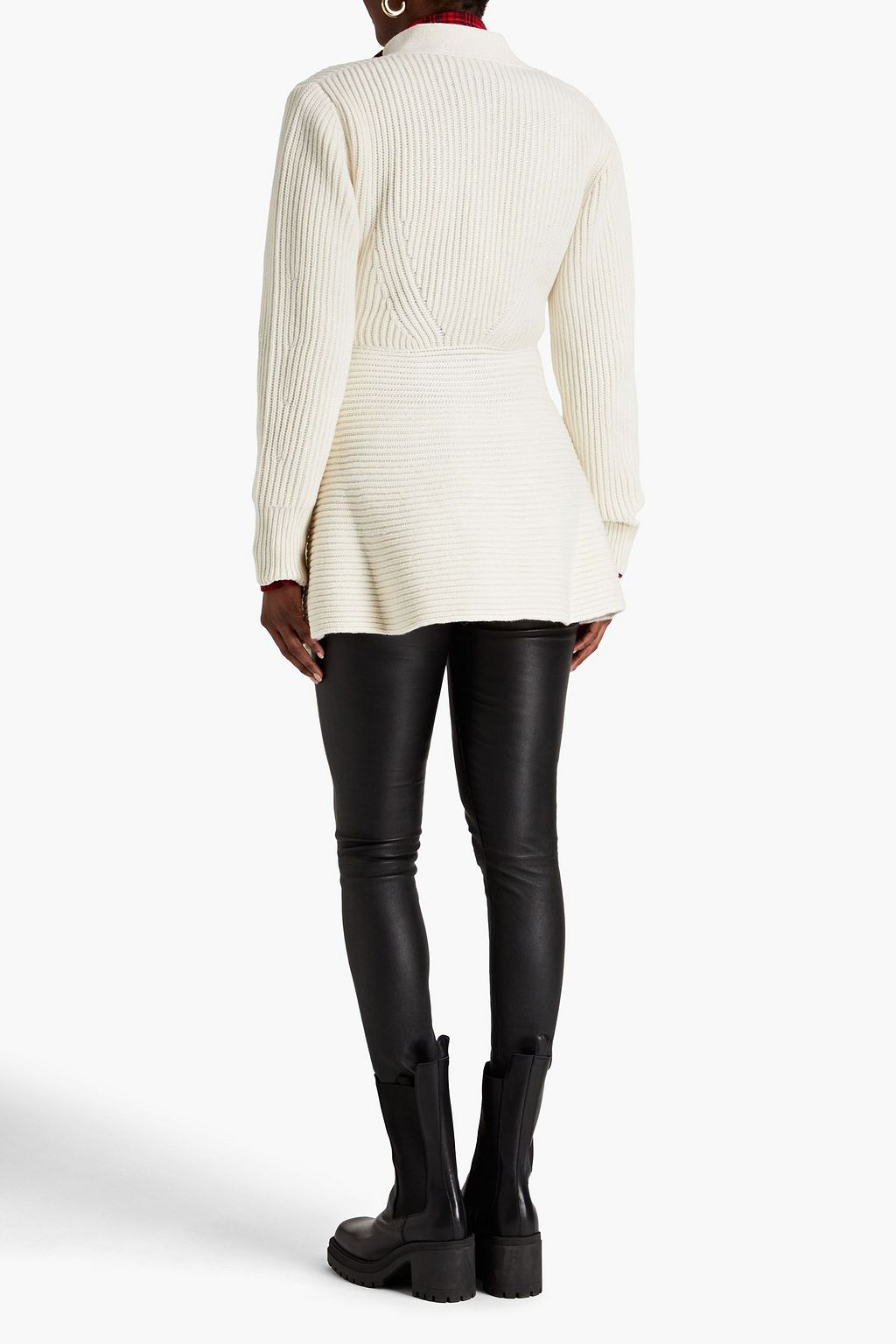 MCQUEEN Ribbed wool and cashmere-blend peplum cardigan