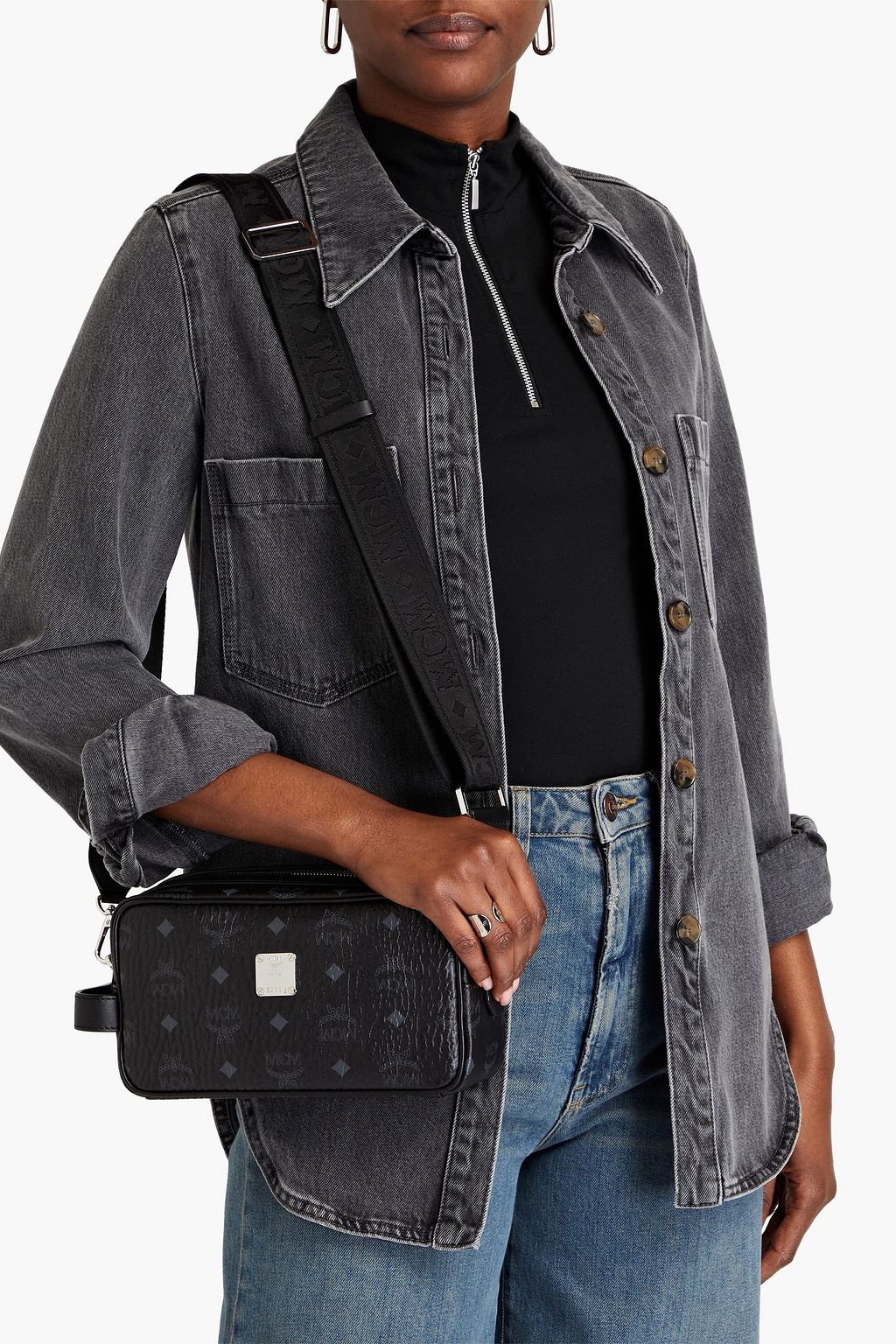 MCM Logo-print faux pebbled-leather shoulder bag