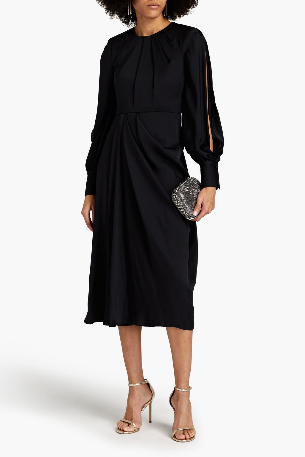 MCQUEEN Pleated silk-satin midi dress