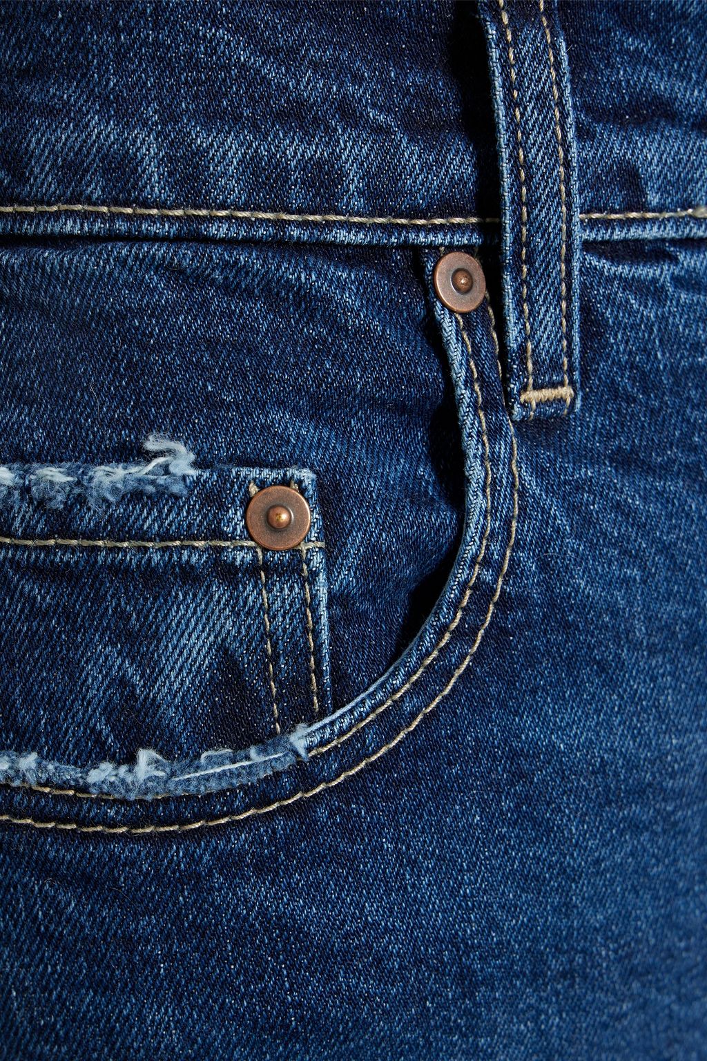 NOBODY DENIM بنطلون جينز ’فرانكي’ قصير بقصّة أرجل ضيّقة وخصر مرتفع بتصميم ممزق