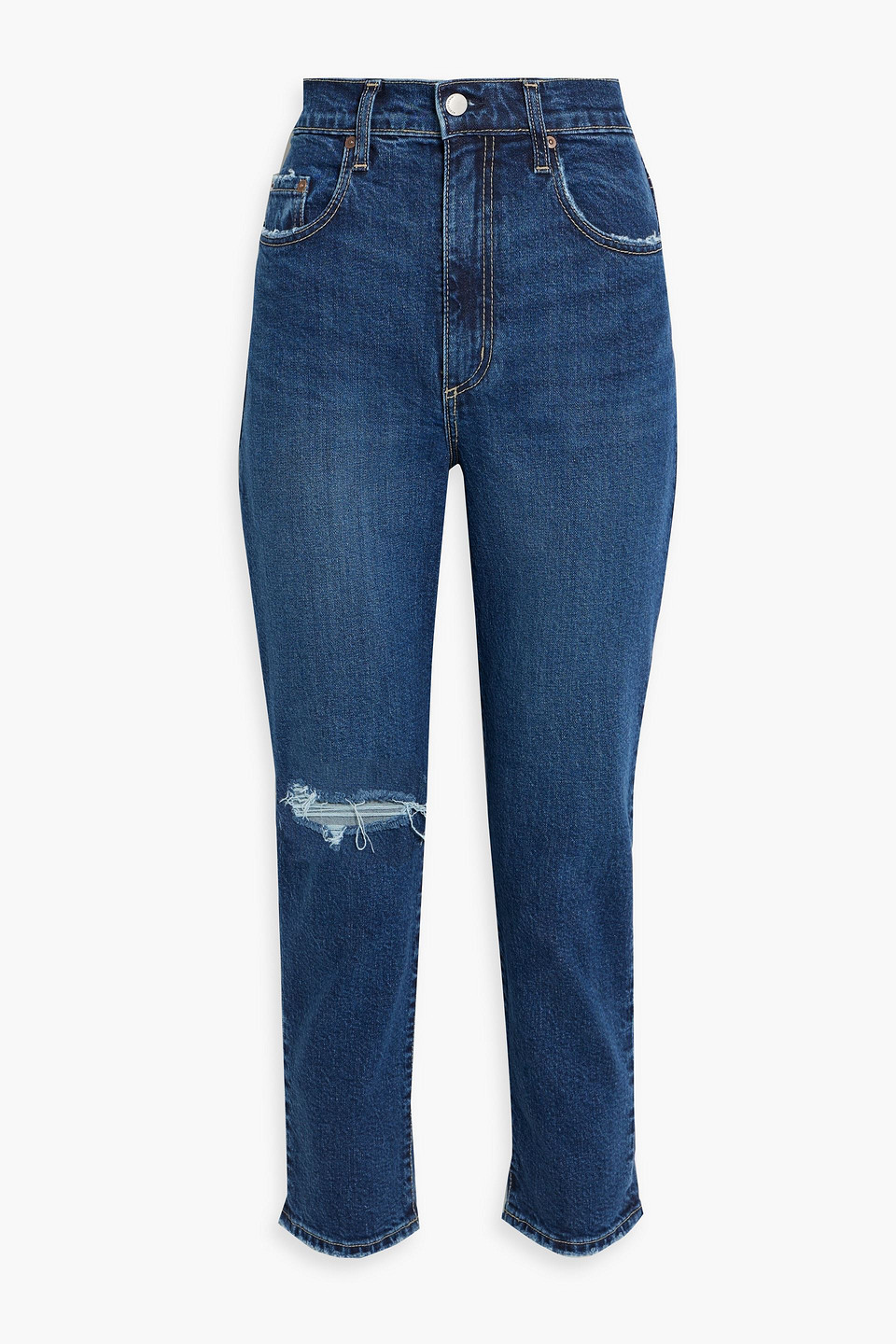 Nobody Denim Frankie Cropped Distressed High-rise Slim-leg Jeans In Mid Denim