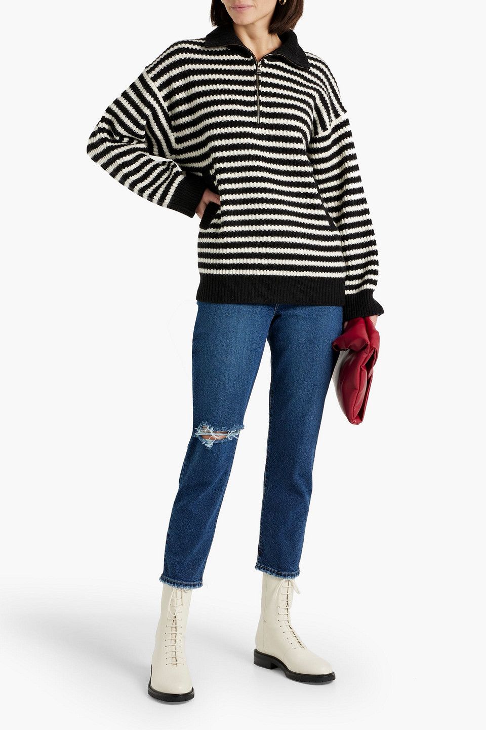 Nobody Denim Frankie Cropped Distressed High-rise Slim-leg Jeans In Mid Denim