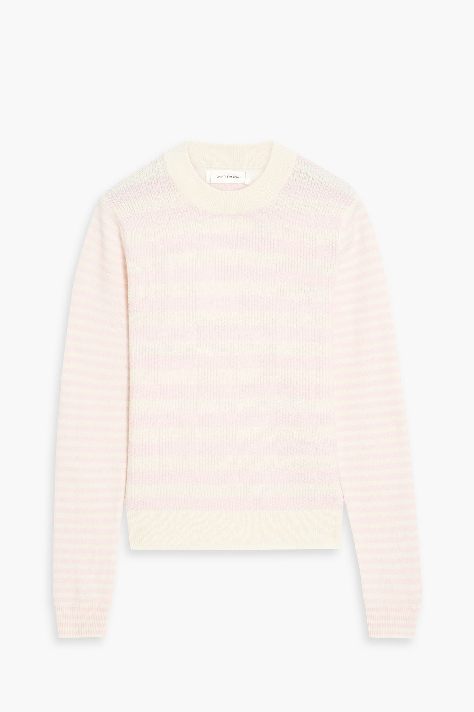 Chinti & Parker Striped Pointelle-knit Wool And Cashmere-blend Sweater In Baby Pink