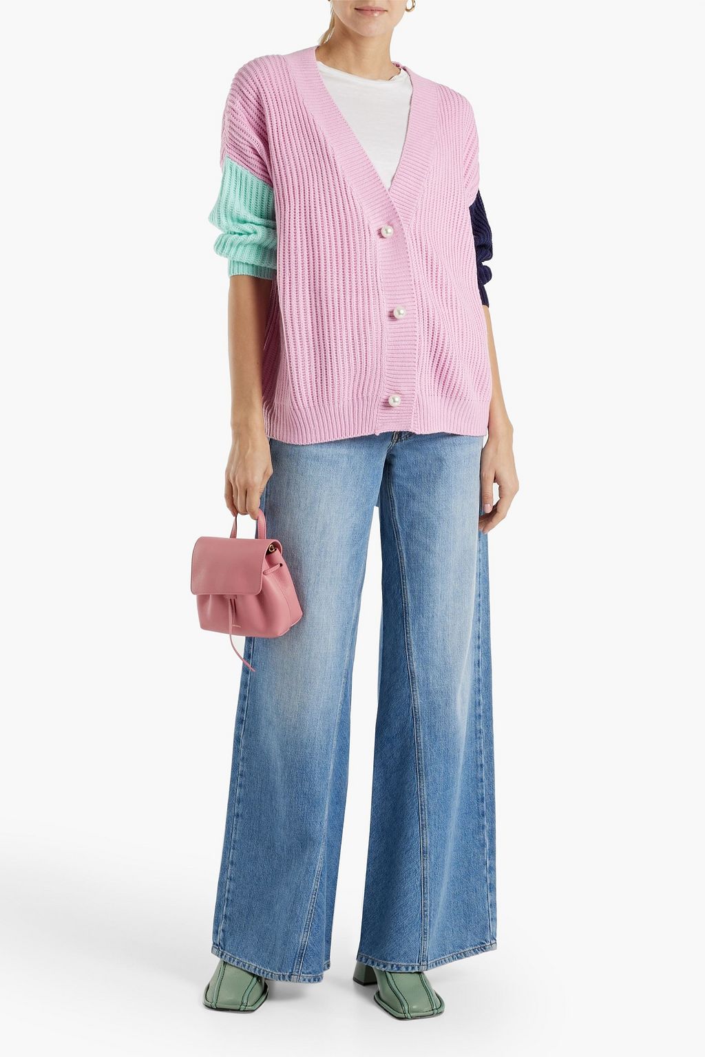 OLIVIA RUBIN Cecily color-block ribbed-knit cardigan