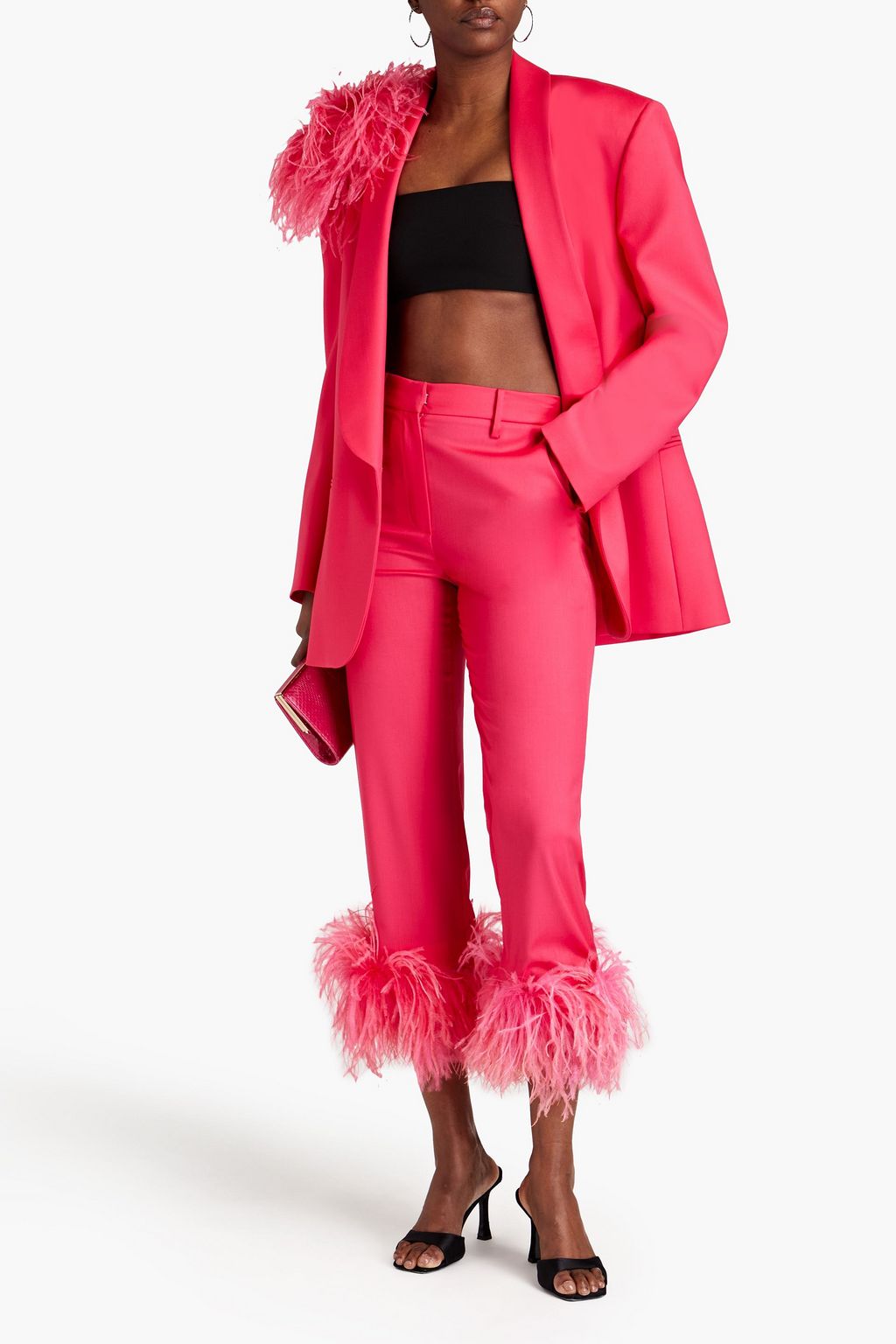 MAGDA BUTRYM Cropped Hose mit geradem Bein aus Wolle mit Federn