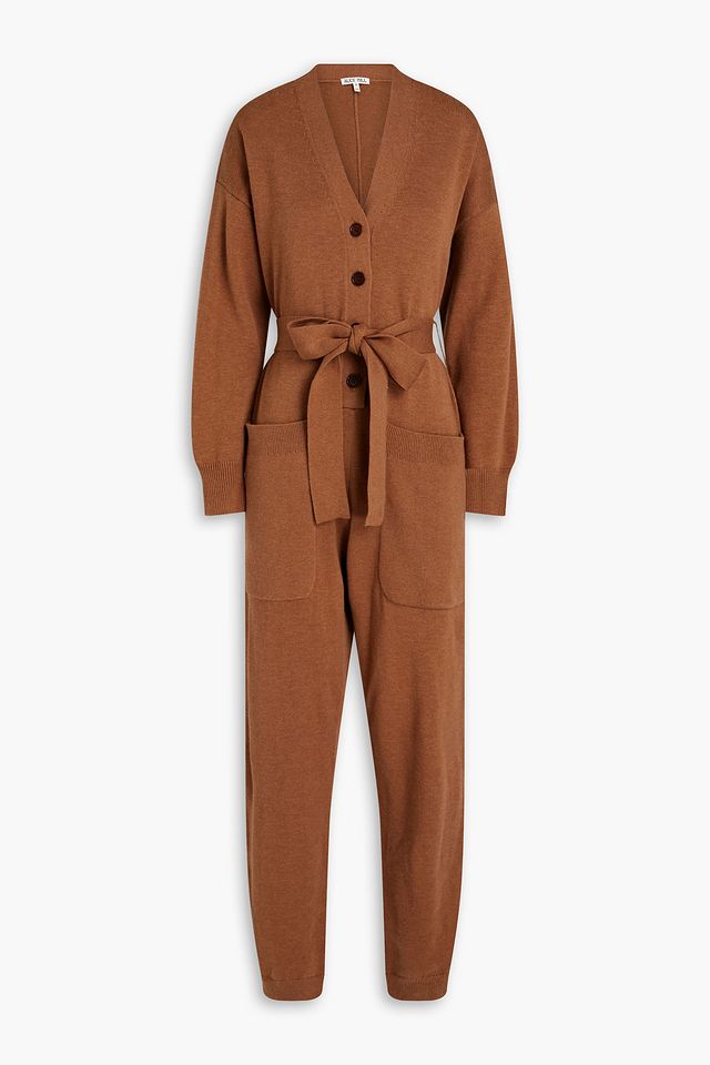 Belted wool and cotton-blend jumpsuit