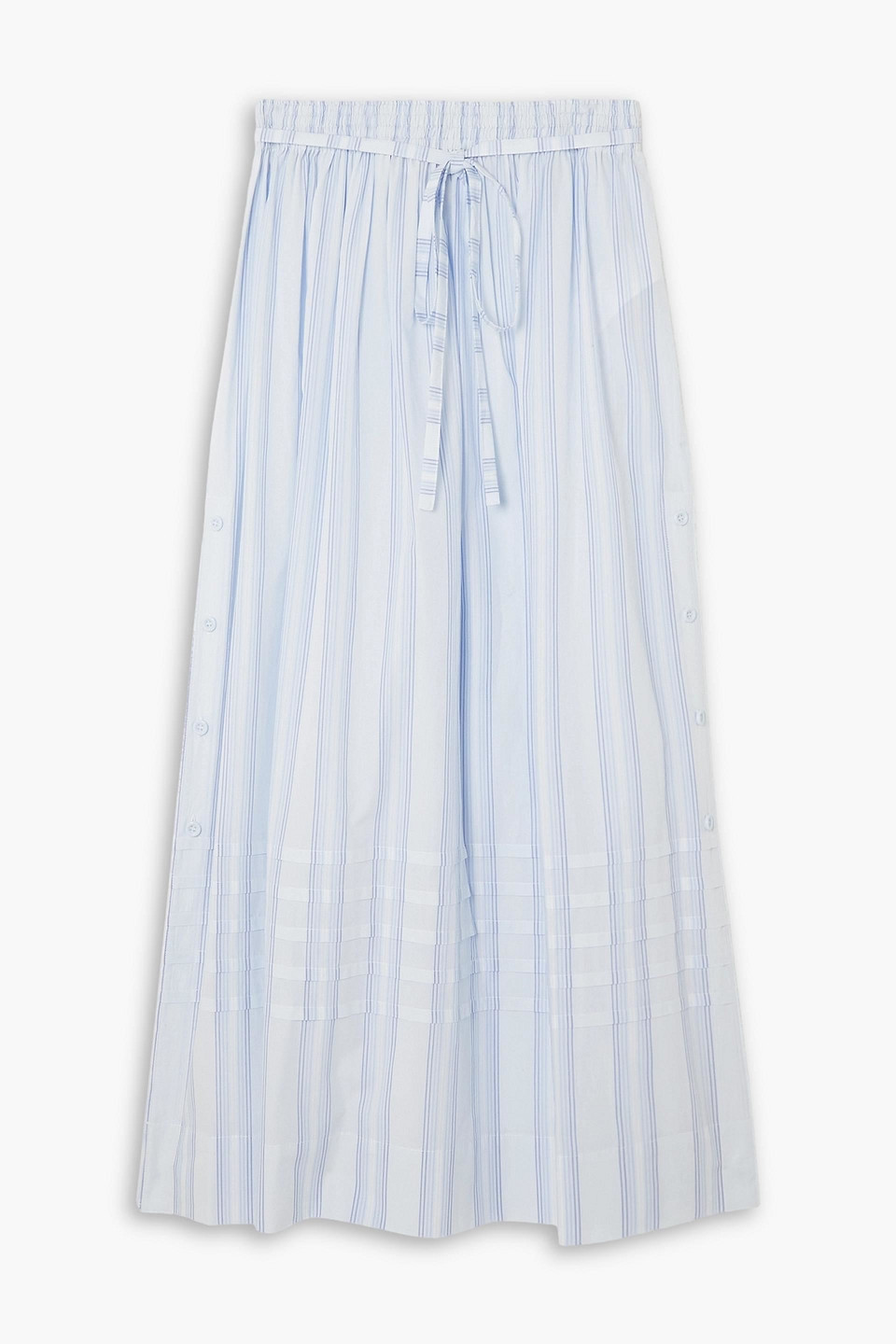 See By Chloé Pleated Striped Cotton Midi Skirt In Light Blue