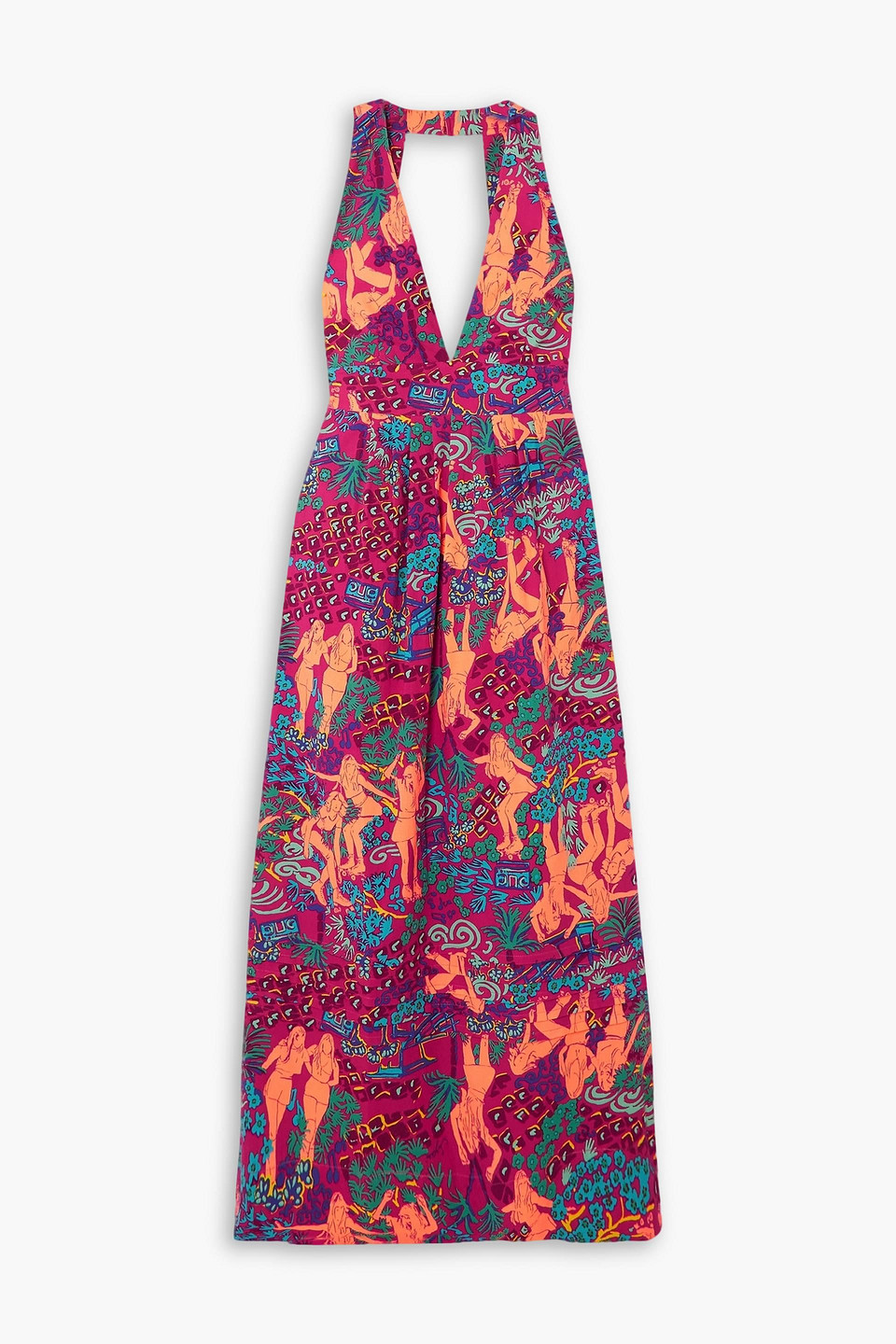 See By Chlo Cutout Printed Cotton Maxi Dress In Magenta | ModeSens