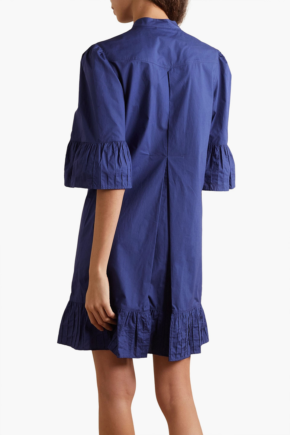 Shop See By Chloé Ruffled Pintucked Cotton-poplin Mini Dress In Indigo