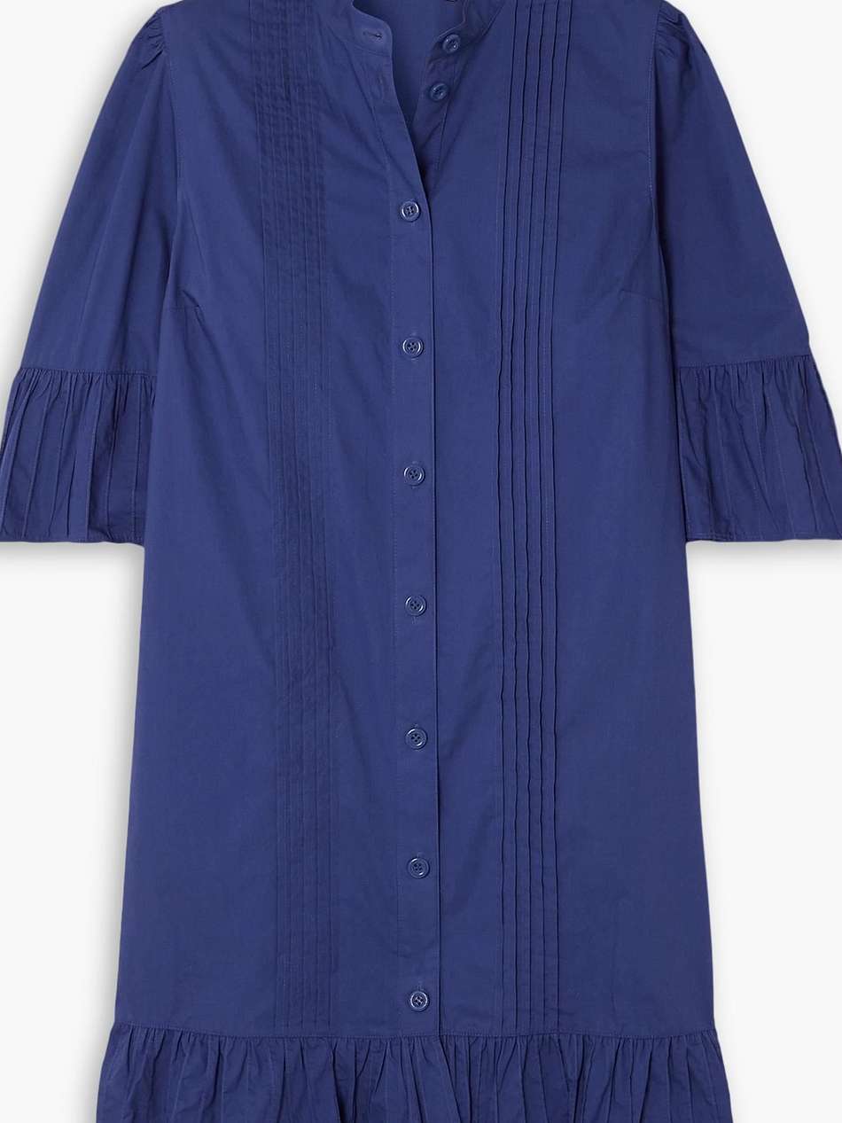 ruffled pintucked cotton-poplin mini dress