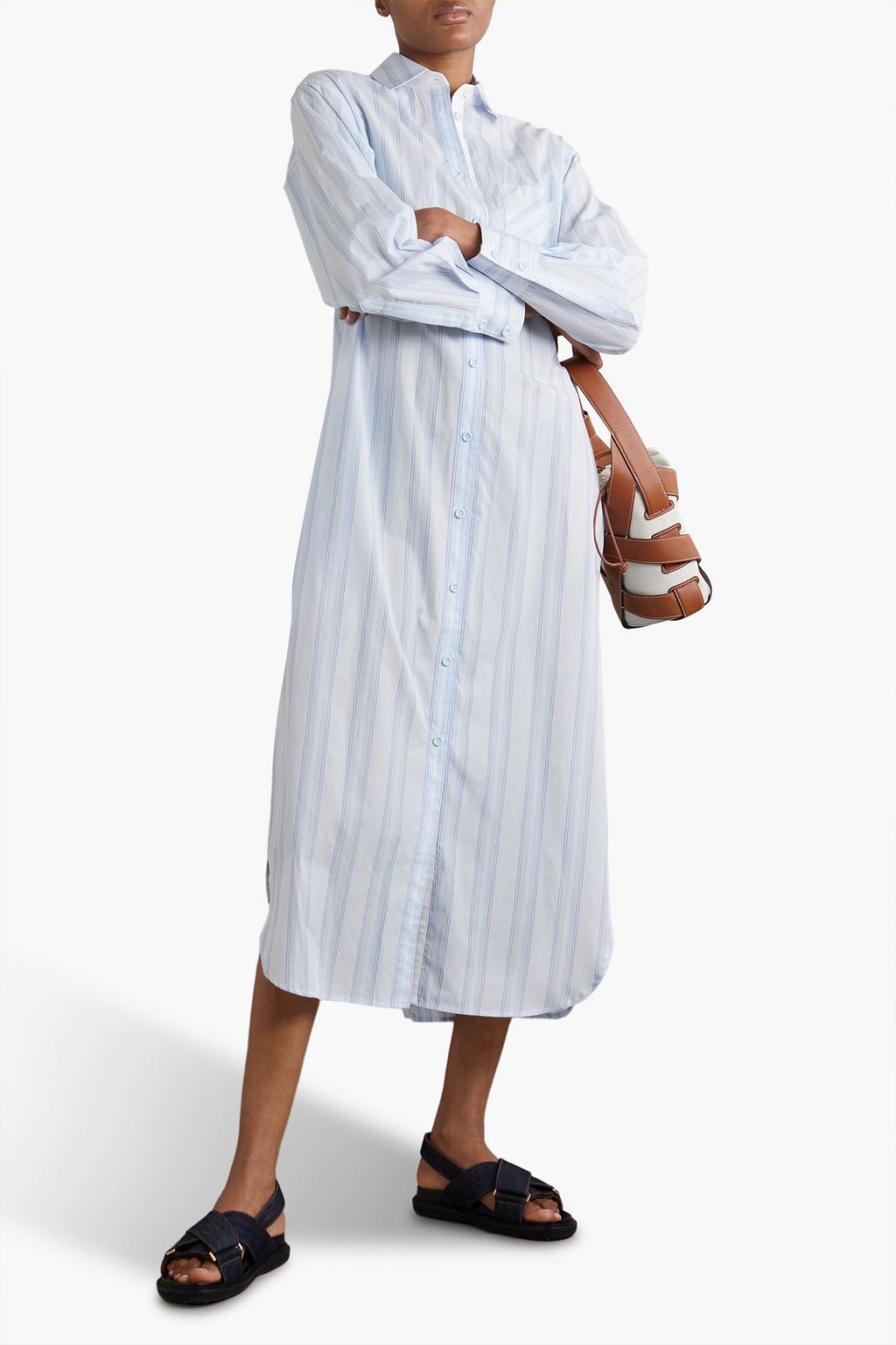 SEE BY CHLOÉ コットンポプリン ミディシャツワンピース ストライプ