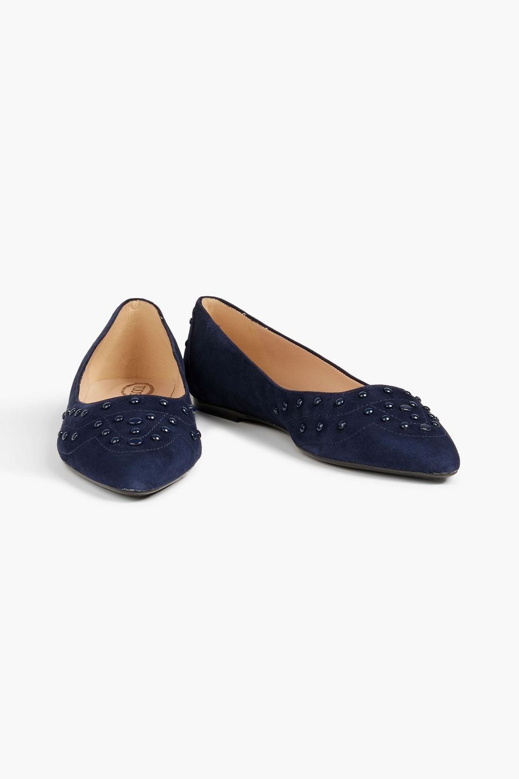 TOD'S Studded suede point-toe flats