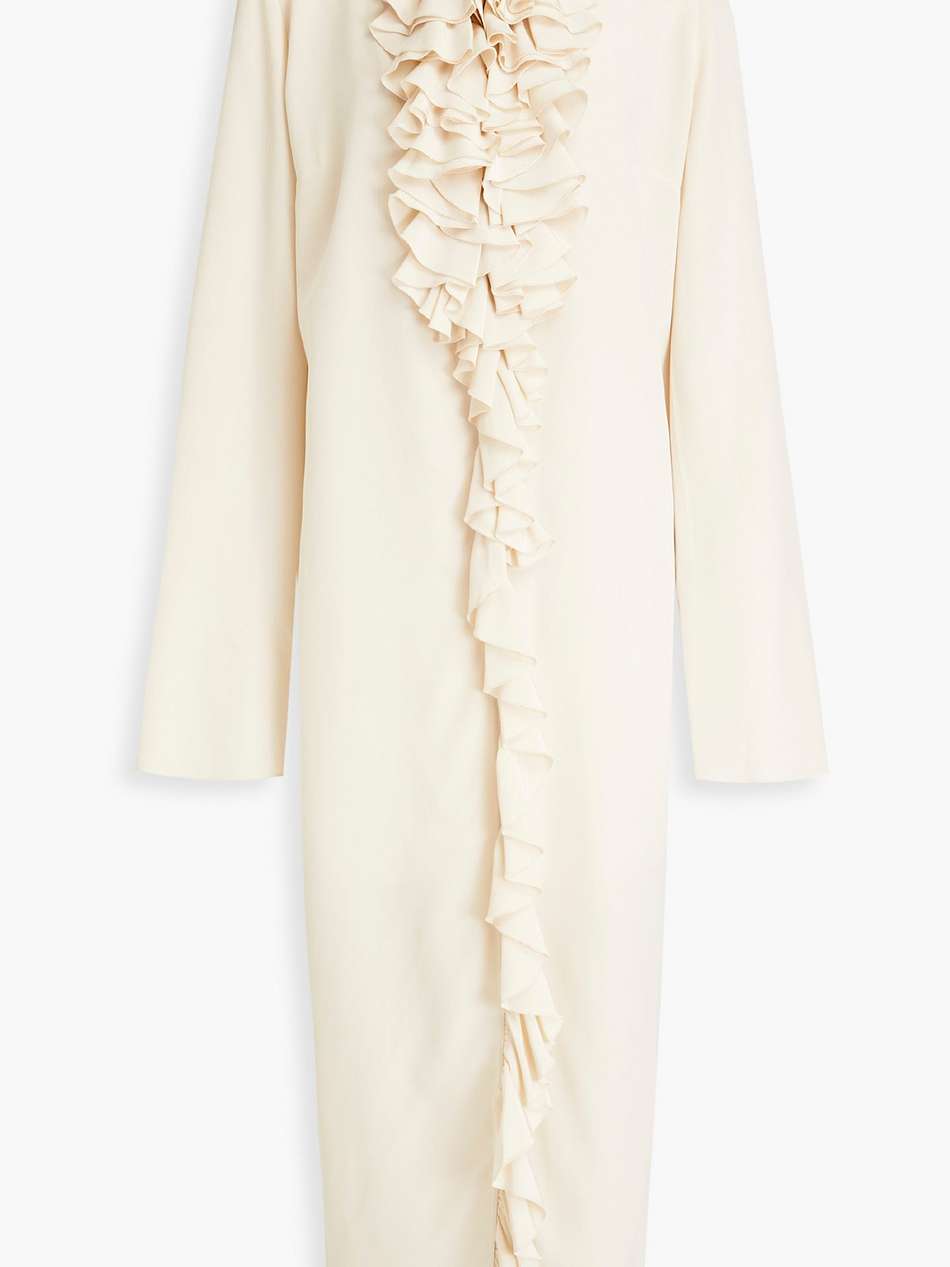 ruffled silk midi shirt dress