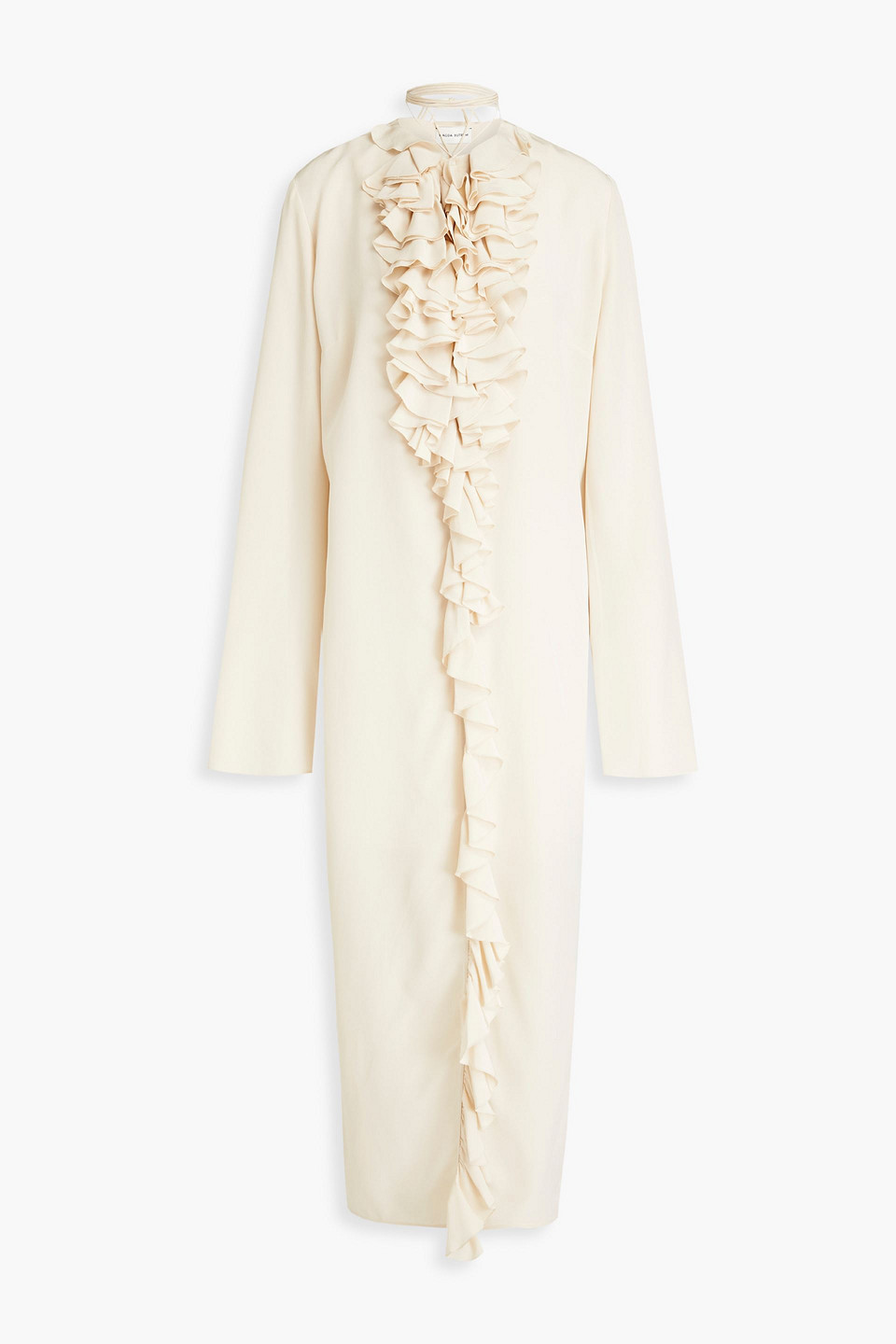 Magda Butrym Ruffled Silk Midi Shirt Dress In Beige