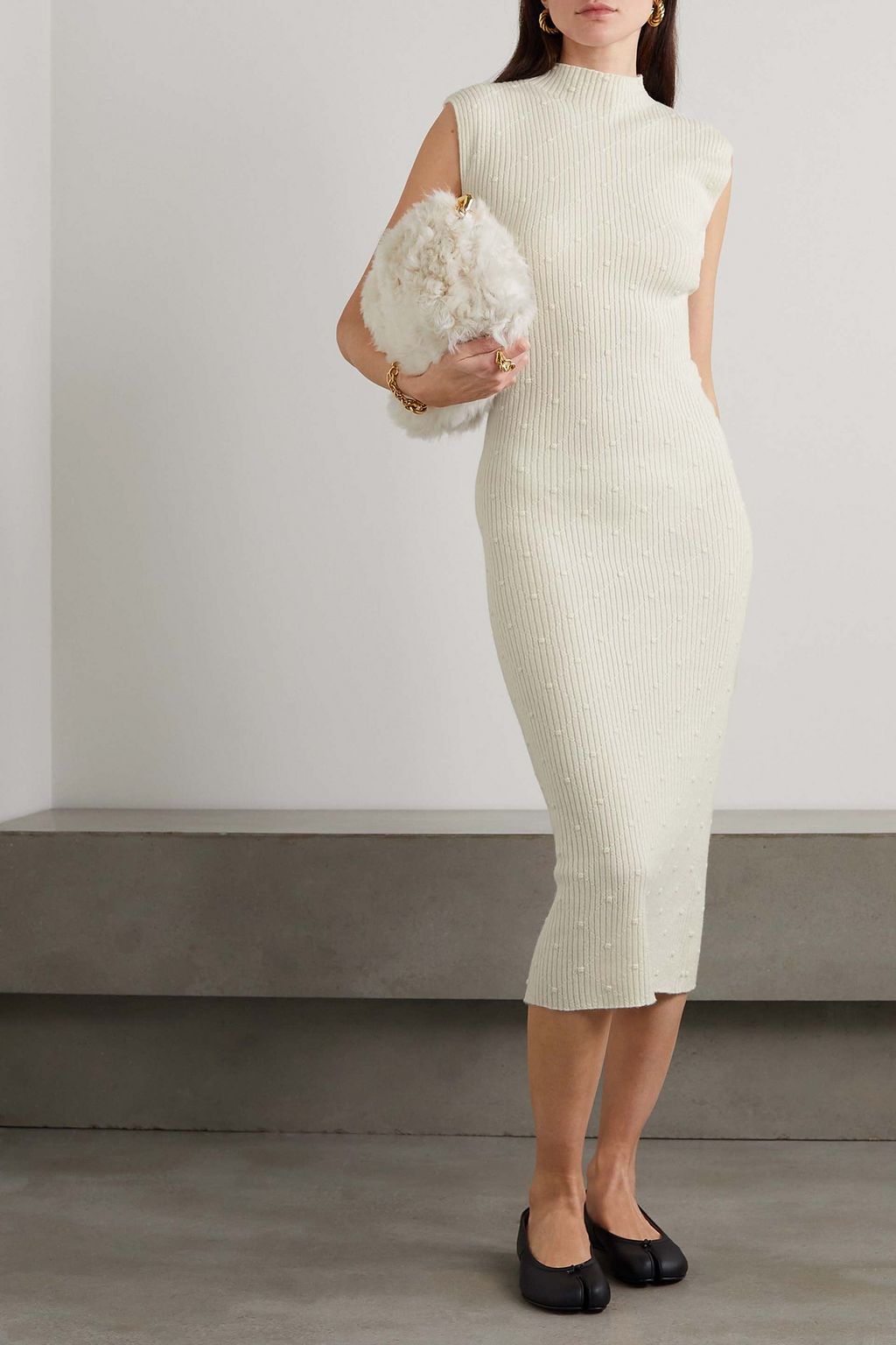 ARCH4 Cynthia embroidered ribbed cashmere midi dress