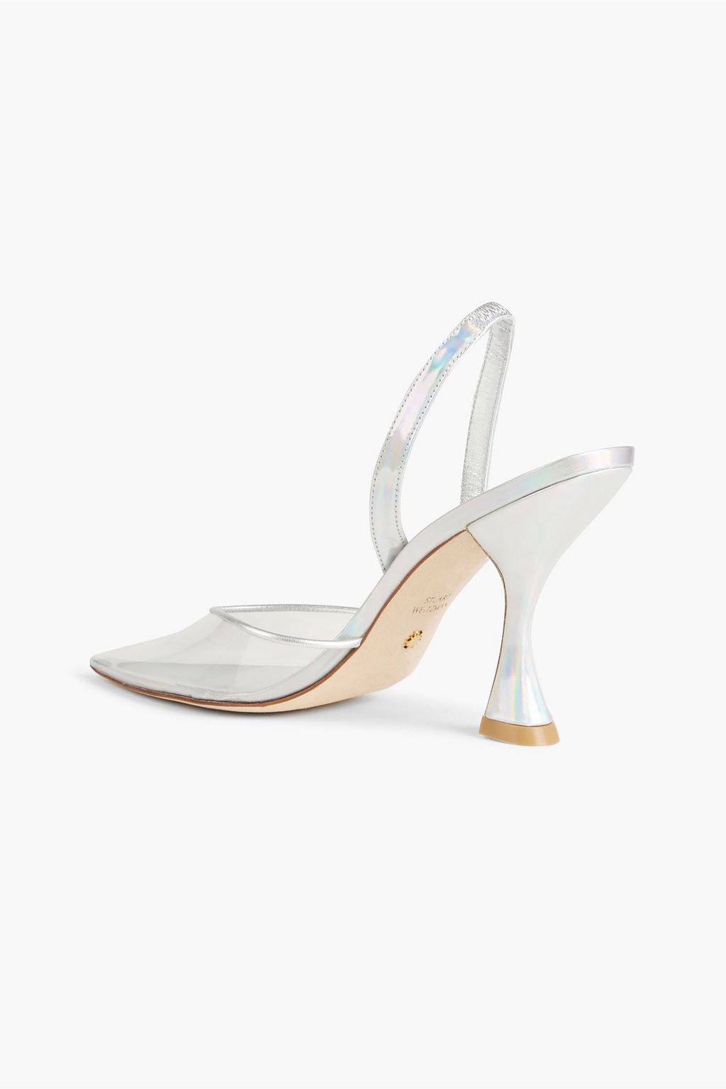 STUART WEITZMAN Stuart Xcurve 100 iridescent patent-leather and PVC slingback pumps