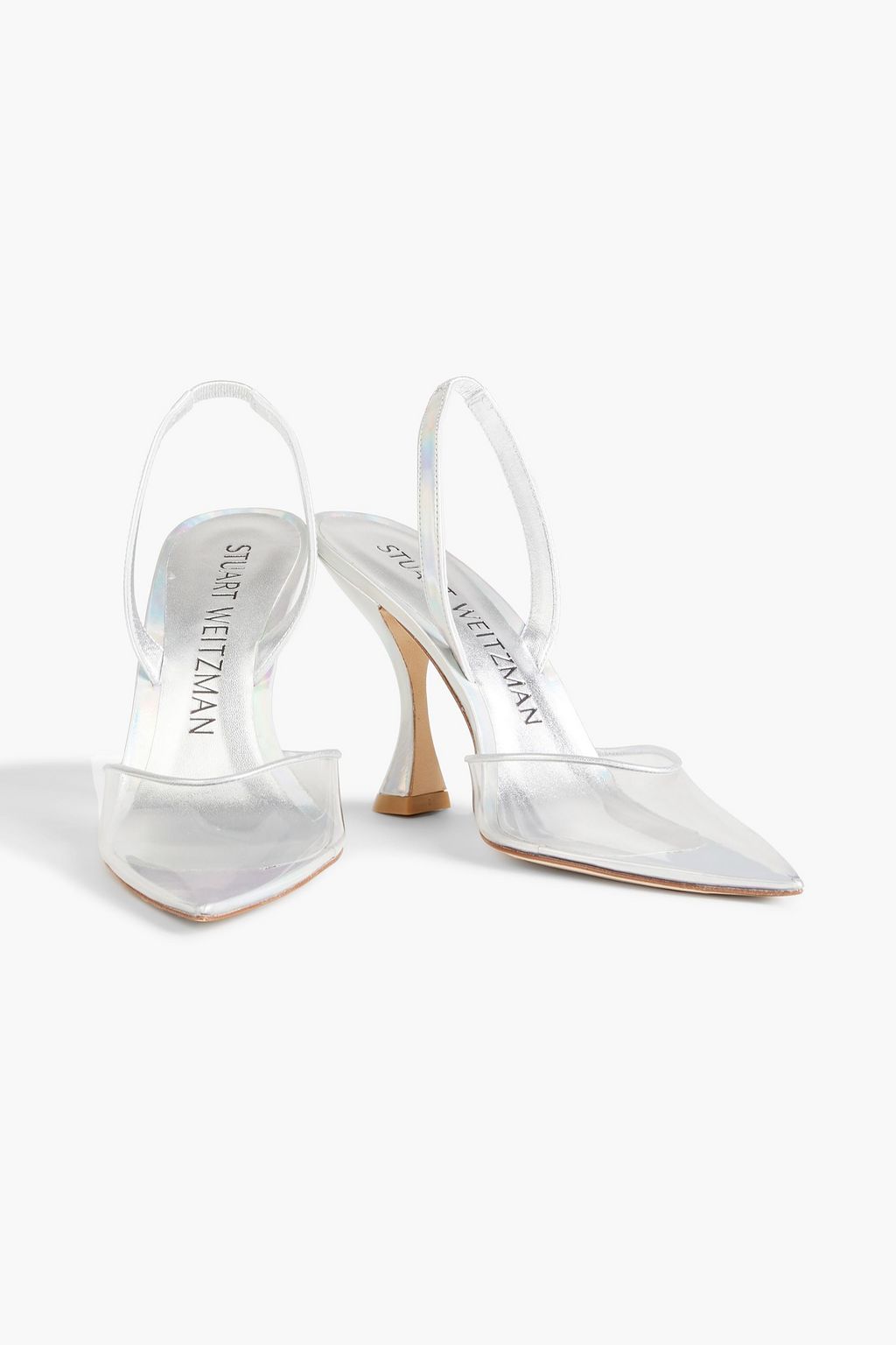 STUART WEITZMAN Stuart Xcurve 100 iridescent patent-leather and PVC slingback pumps