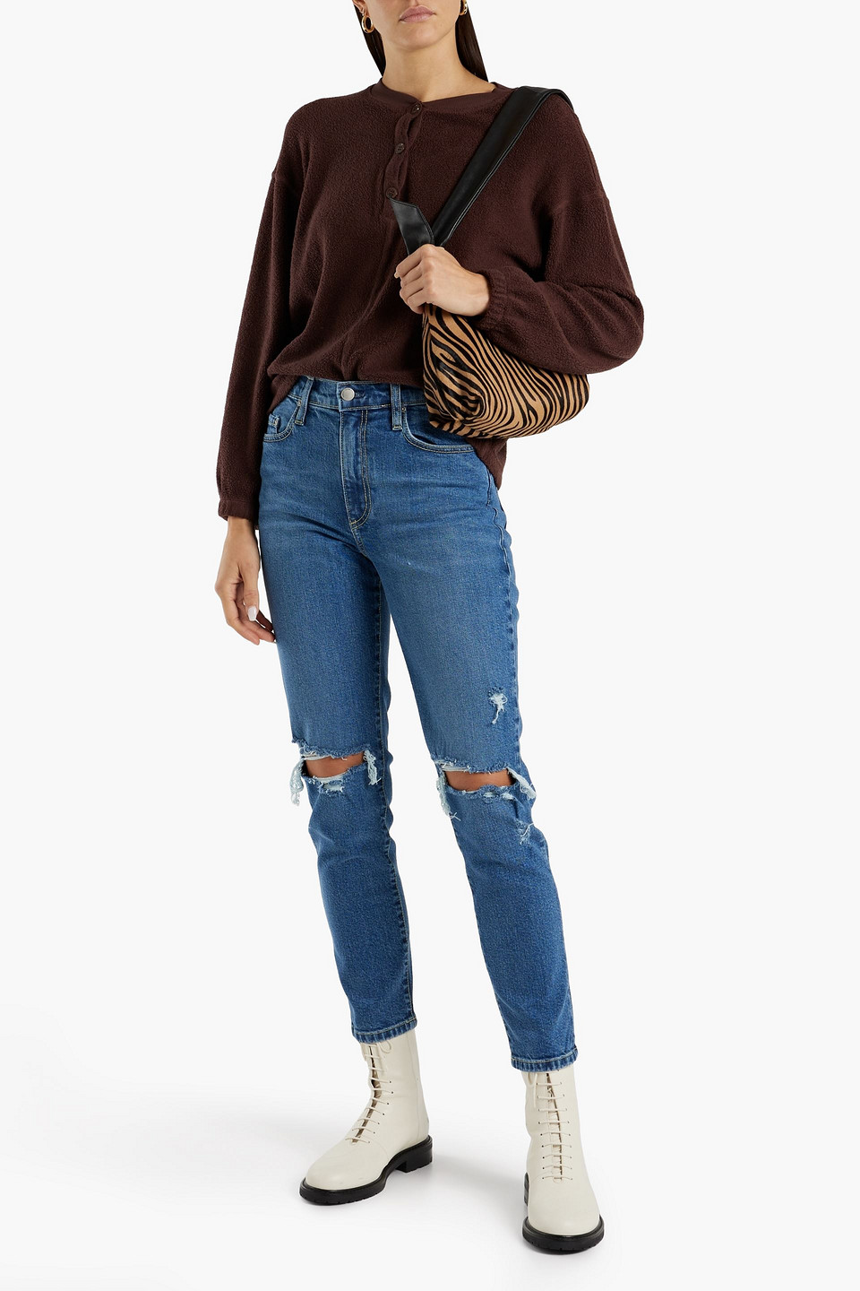 Shop Nobody Denim Kennedy Distressed High-rise Skinny Jeans In Mid Denim