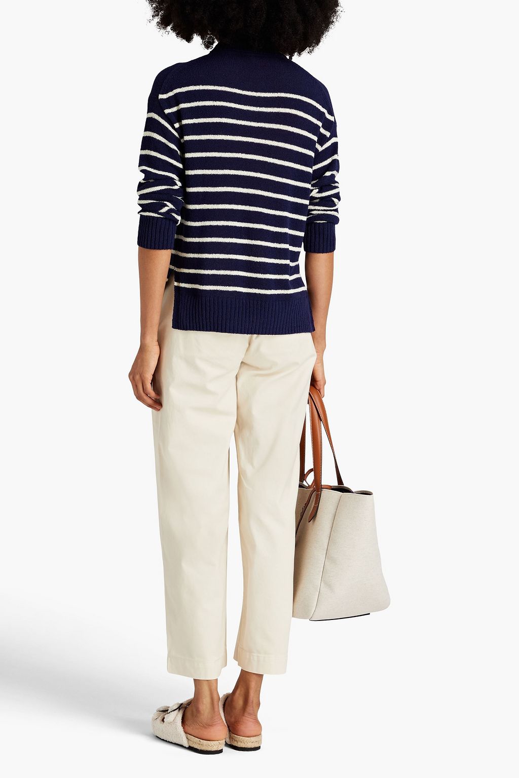 ALEX MILL Alice striped bouclé-knit cotton-blend polo sweater