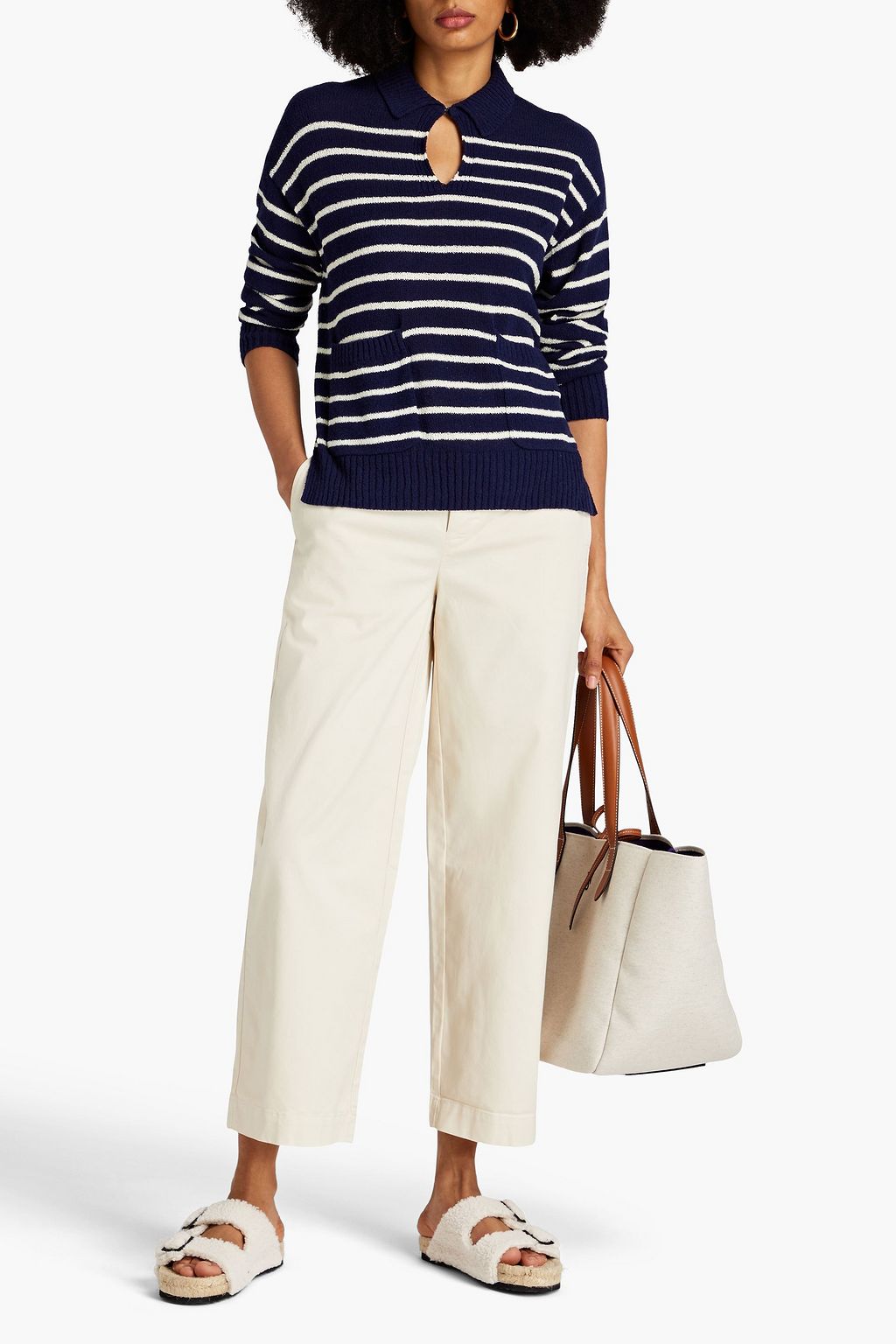 ALEX MILL Alice striped bouclé-knit cotton-blend polo sweater