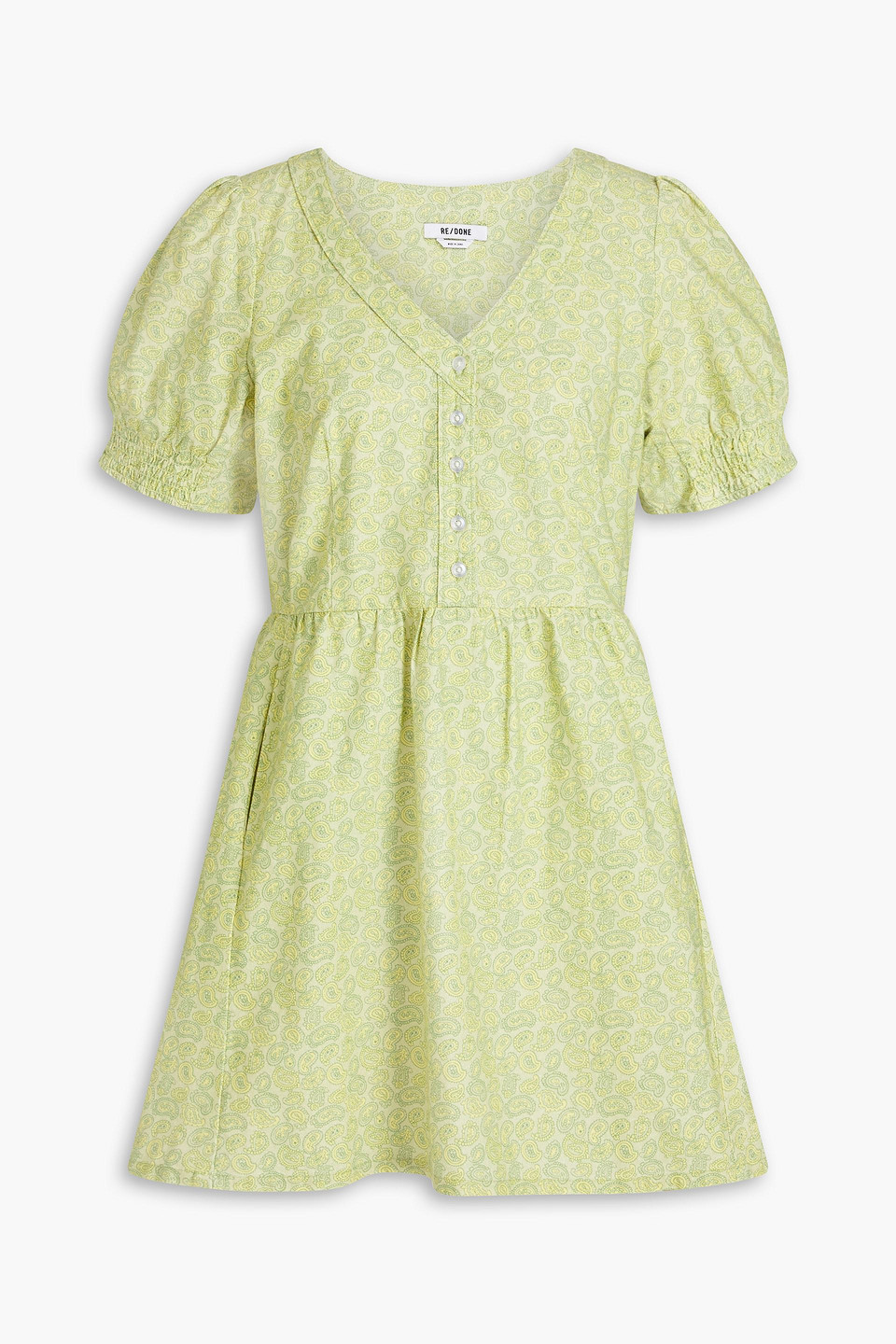 Re/done 70s Paisley-print Cotton Mini Dress In Light Green