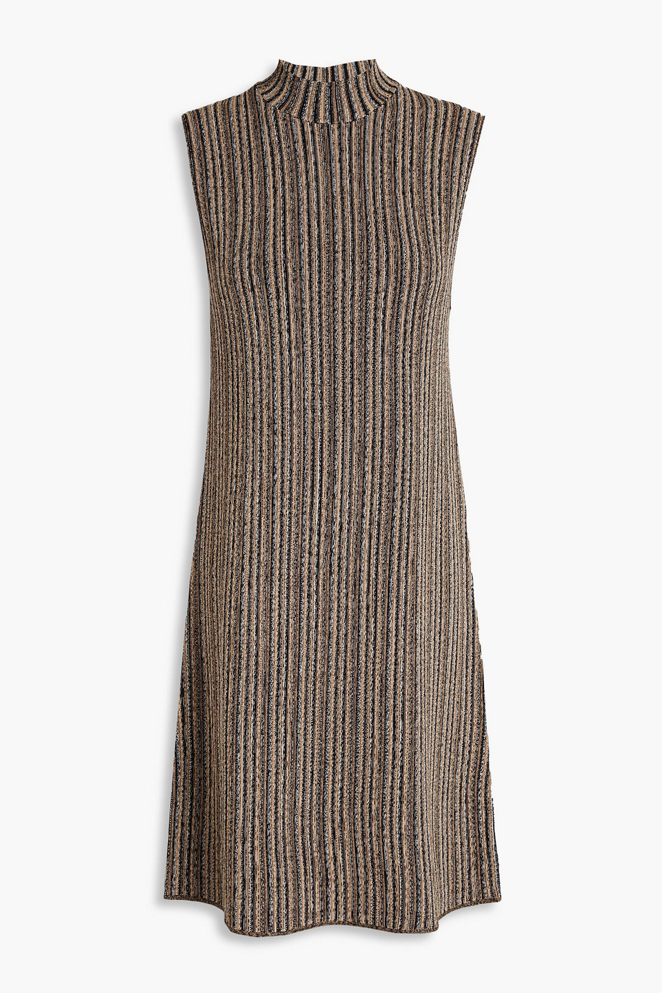 Theory Striped Stretch-knit Mini Dress In Brown