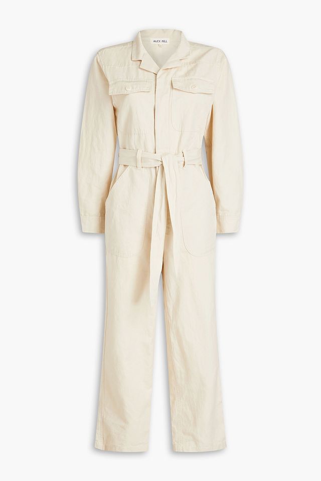 Mel belted cotton and linen-blend twill jumpsuit