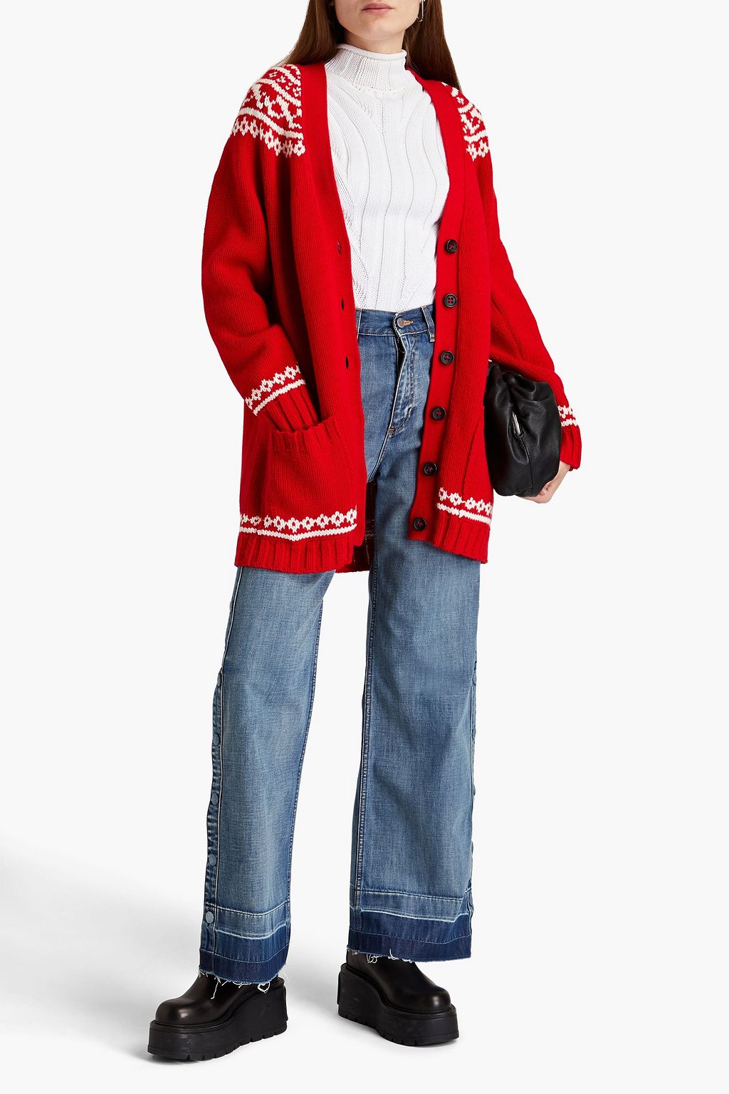 REDVALENTINO Jacquard-knit wool-blend cardigan