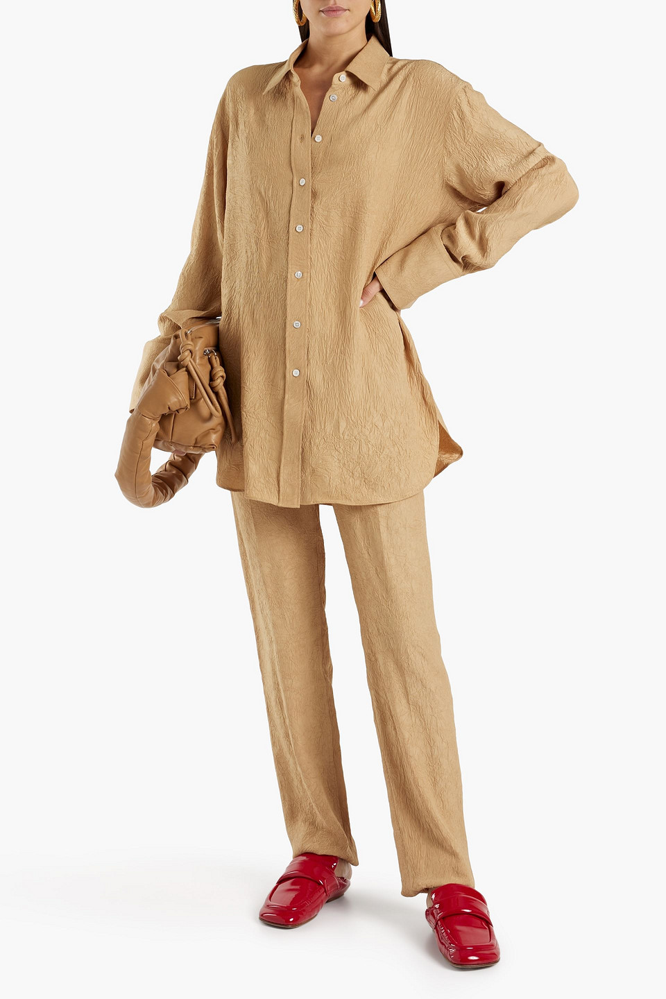 Shop Joseph Brooks Crinkled-satin Shirt In Sand