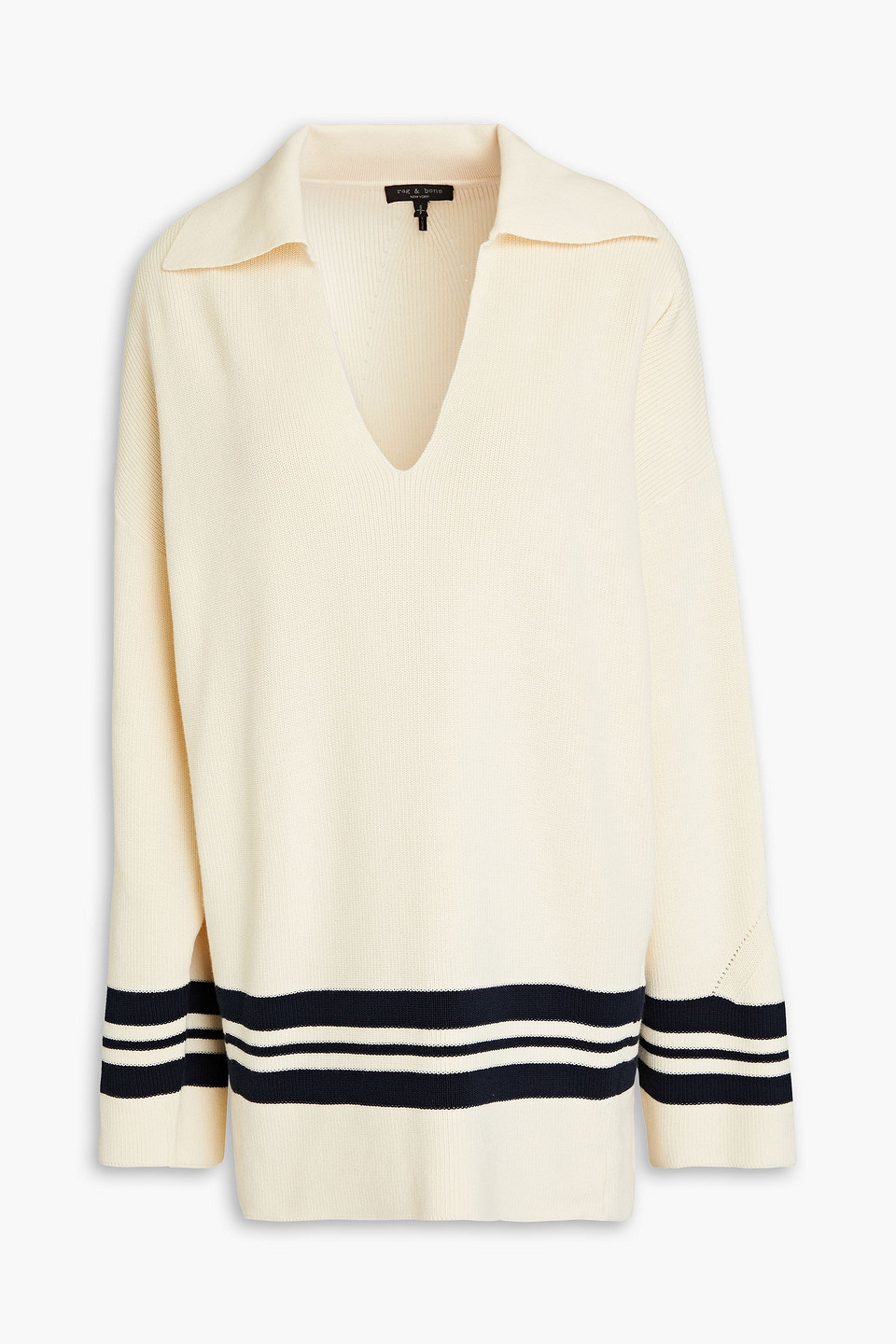 RAG & BONE AMY STRIPED COTTON-BLEND POLO SWEATER,3074457345634505717