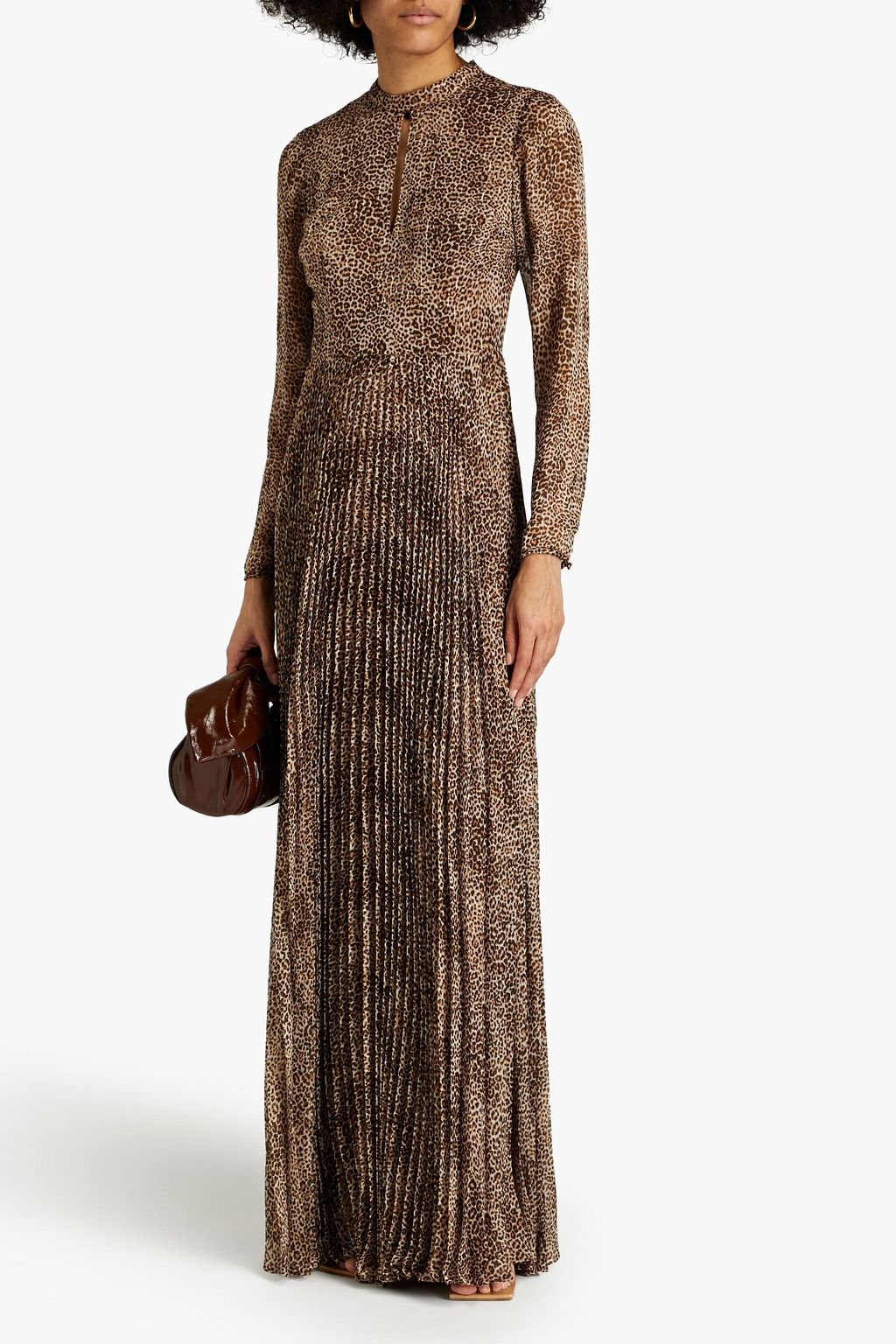 MIKAEL AGHAL Pleated leopard-print jacquard maxi dress