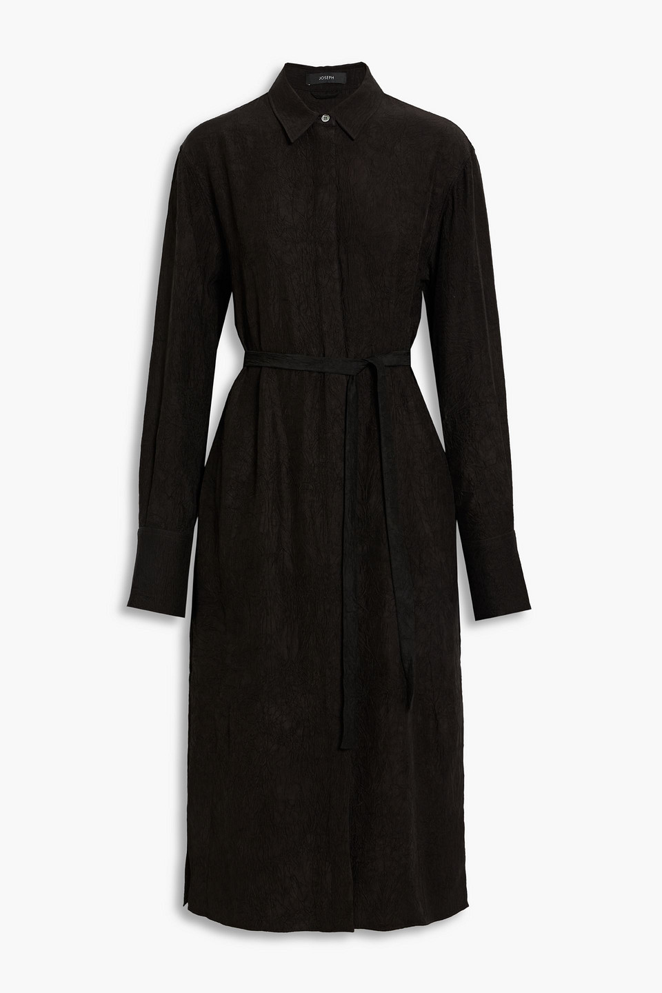 Joseph Dold Belted Crinkled-satin Midi Shirt Dress In Black