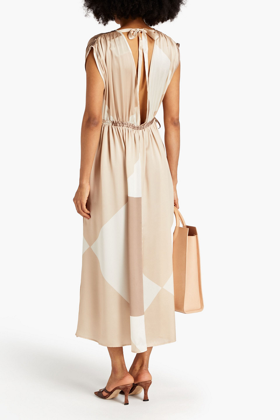 Shop Envelope 1976 Venezia Gathered Color-block Silk-satin Midi Dress In Cream