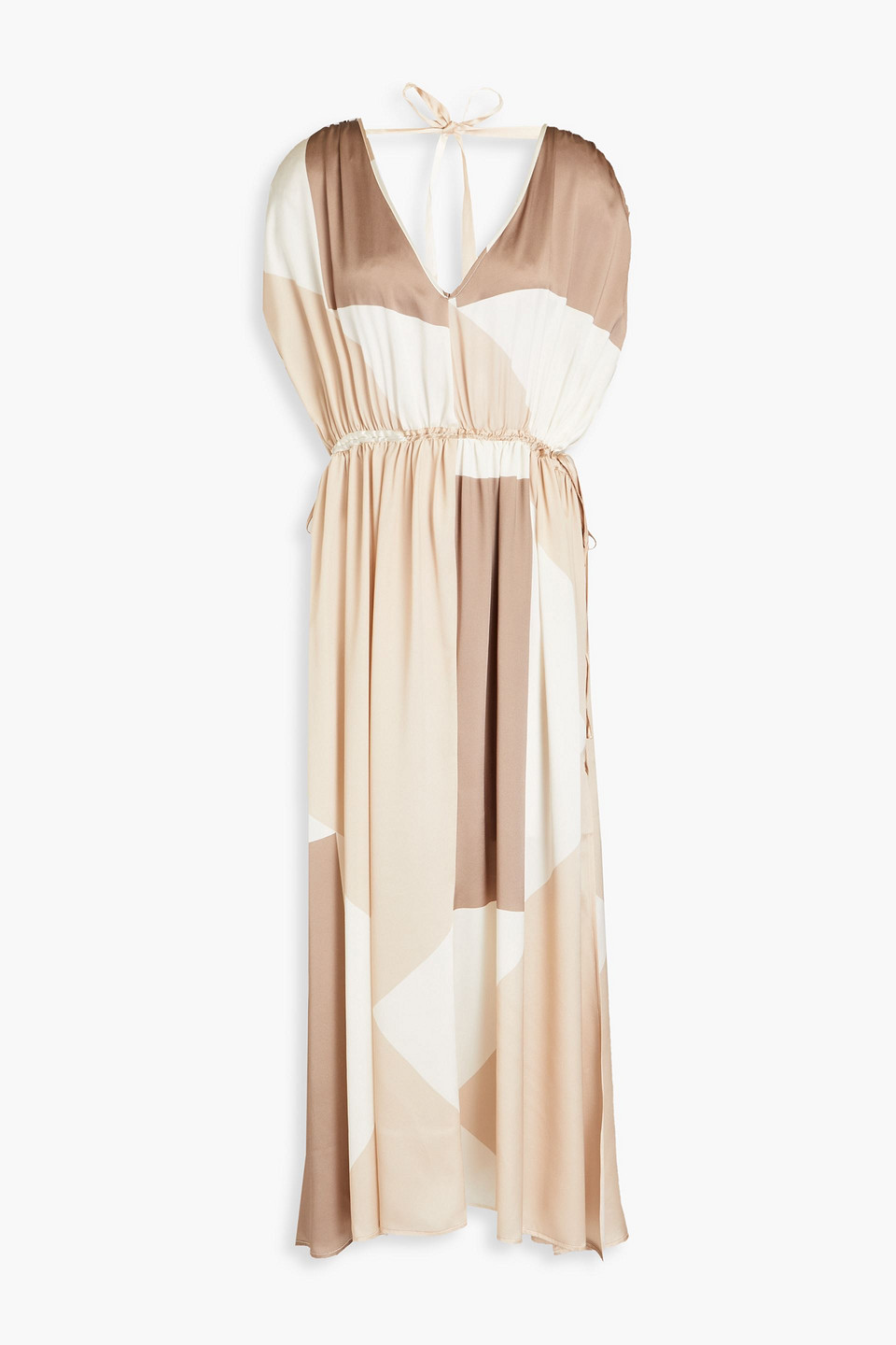 Envelope 1976 Gathered Color-block Silk-crepe Midi Dress In Cream