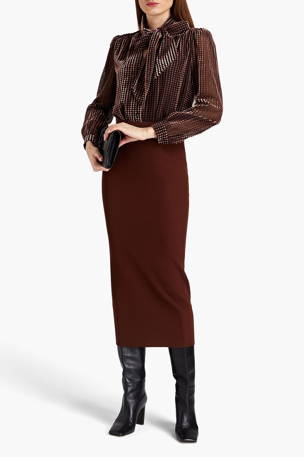 DIANE VON FURSTENBERG Harvey pussy-bow flocked tulle blouse