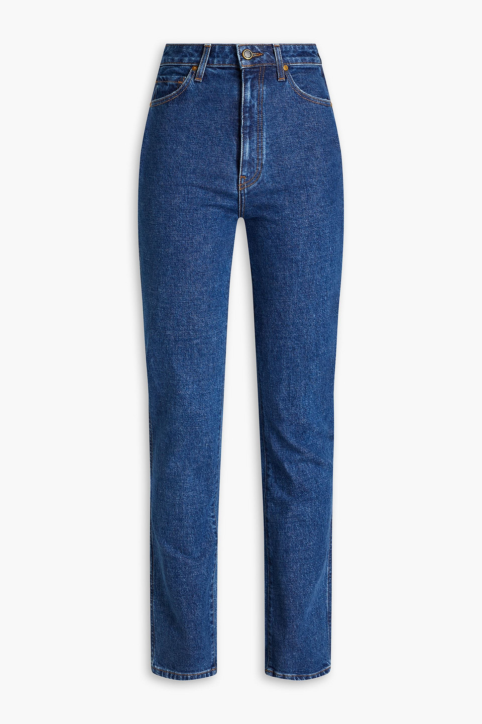 Khaite Montgomery High-rise Slim-leg Jeans In Mid Denim