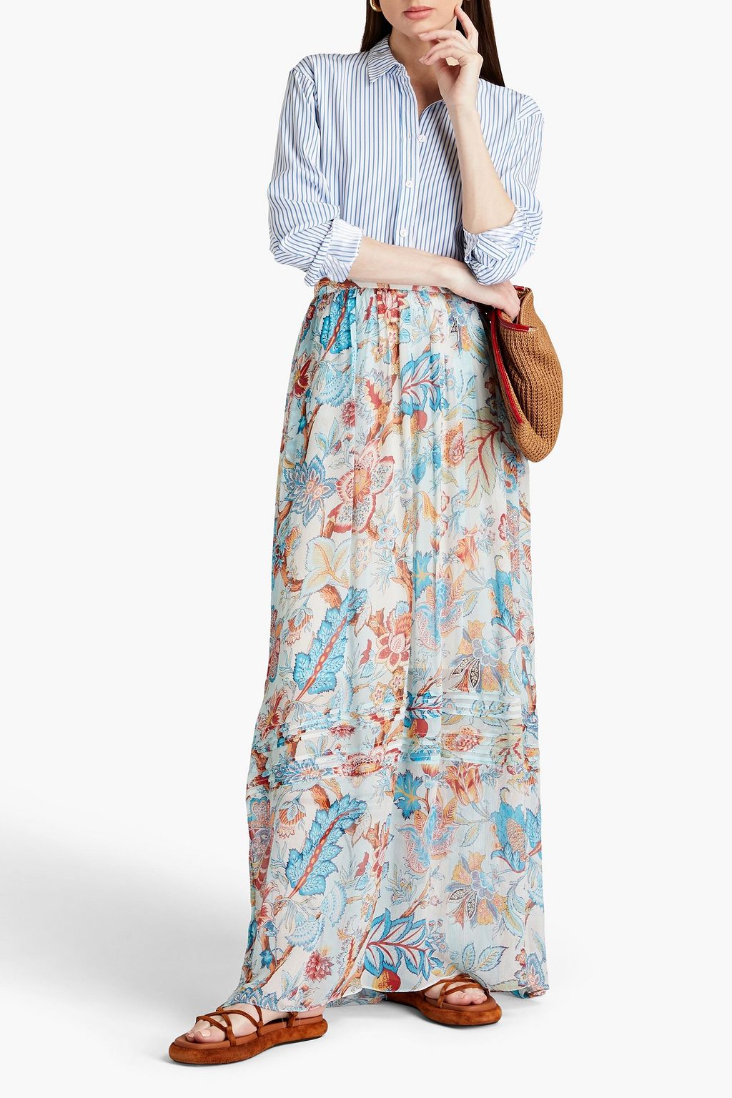 ETRO Gathered floral-print silk-crepon maxi skirt