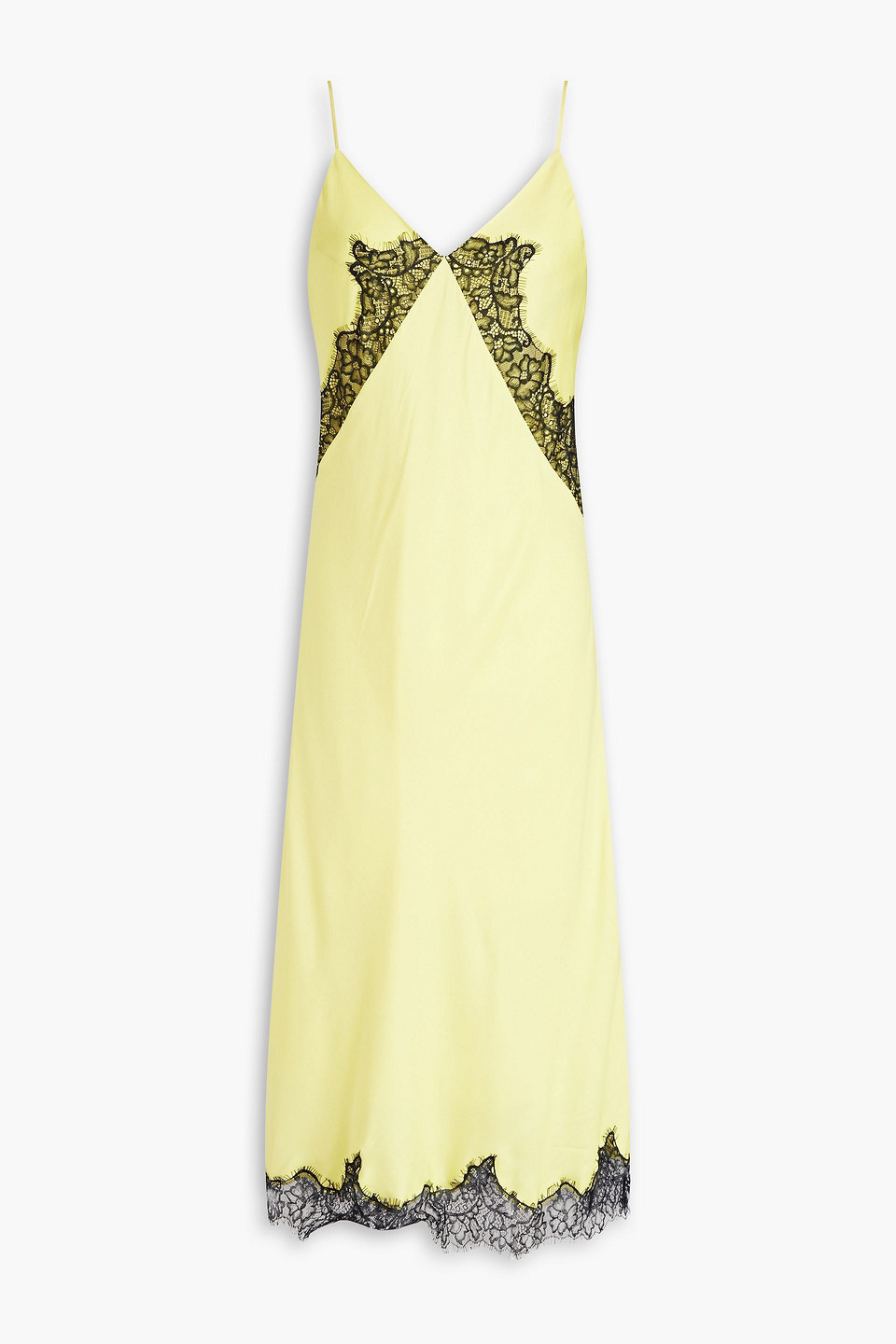 Rag & Bone Logan Lace-trimmed Silk-blend Satin Midi Slip Dress In Yellow